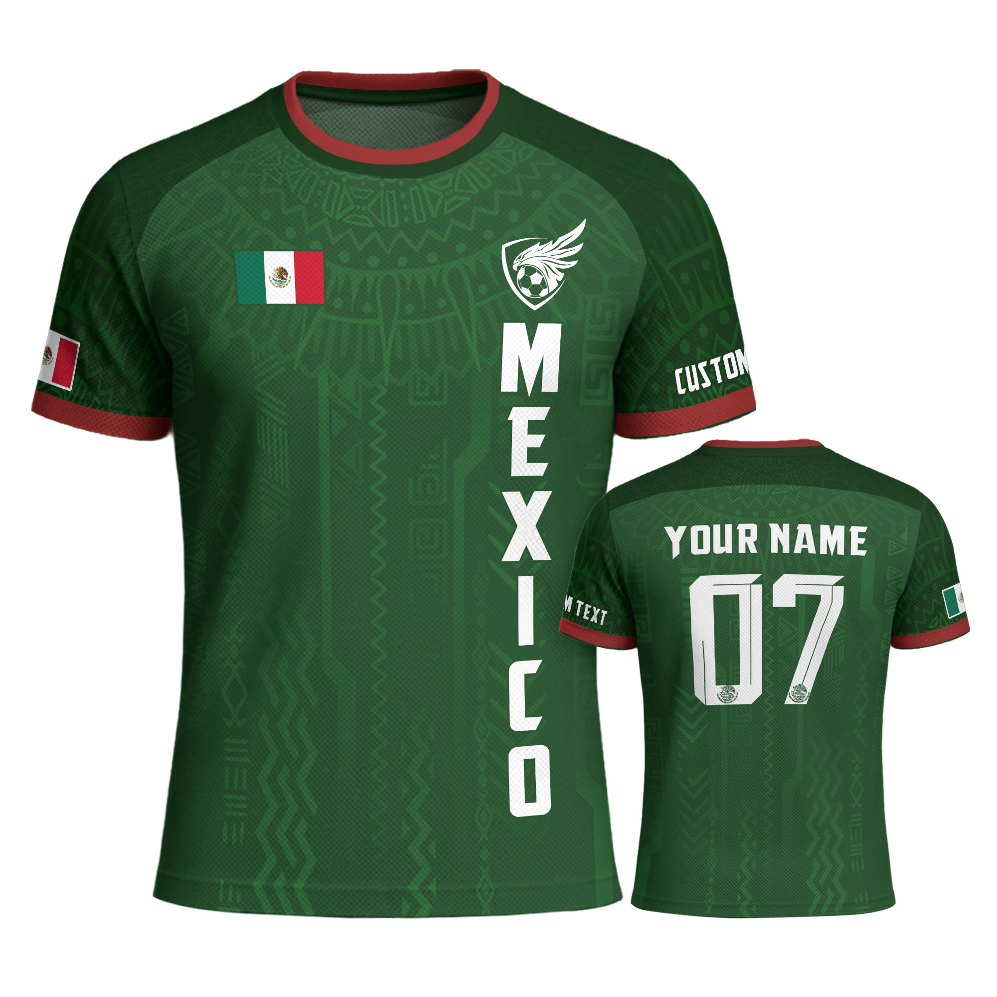Custom Soccer Jersey Mexico Green Aztec Pattern Design