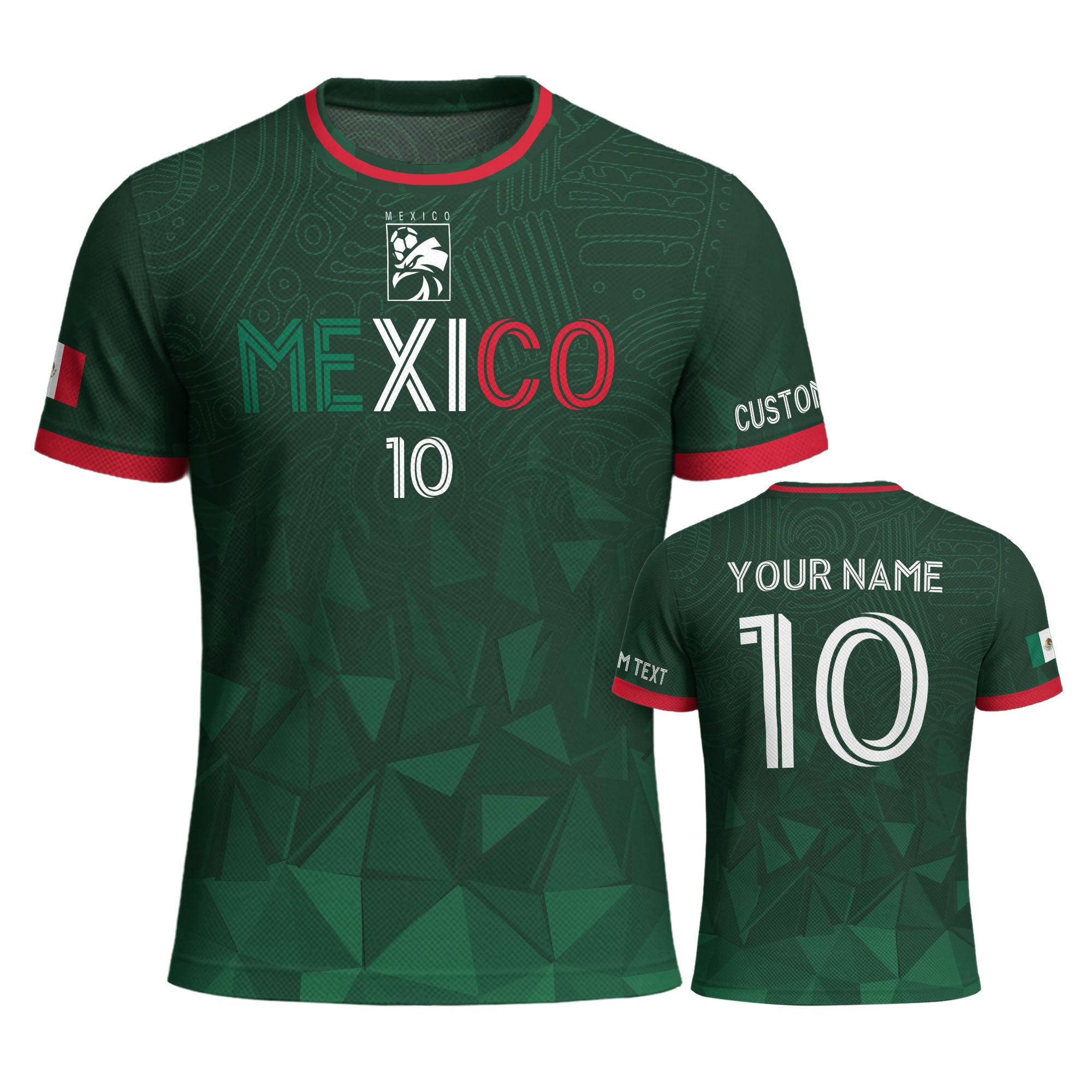 Custom Soccer Jersey Mexico Green Geometric Aztec Design