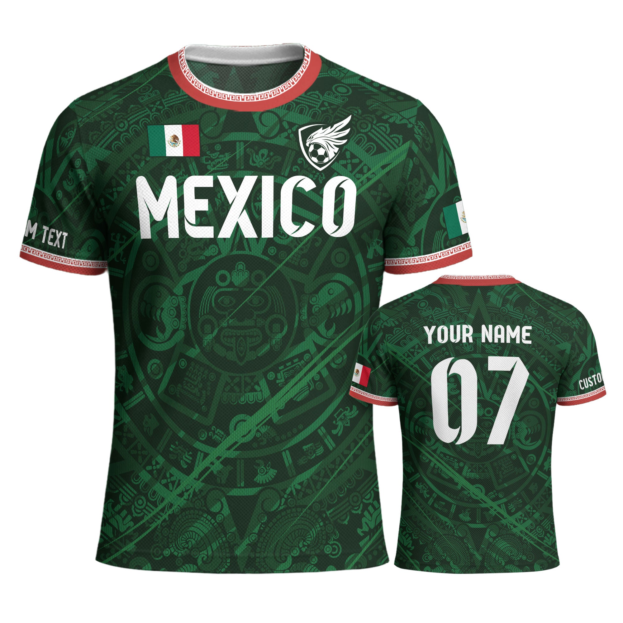 Custom Soccer Jersey Mexico Green Aztec Calendar Design