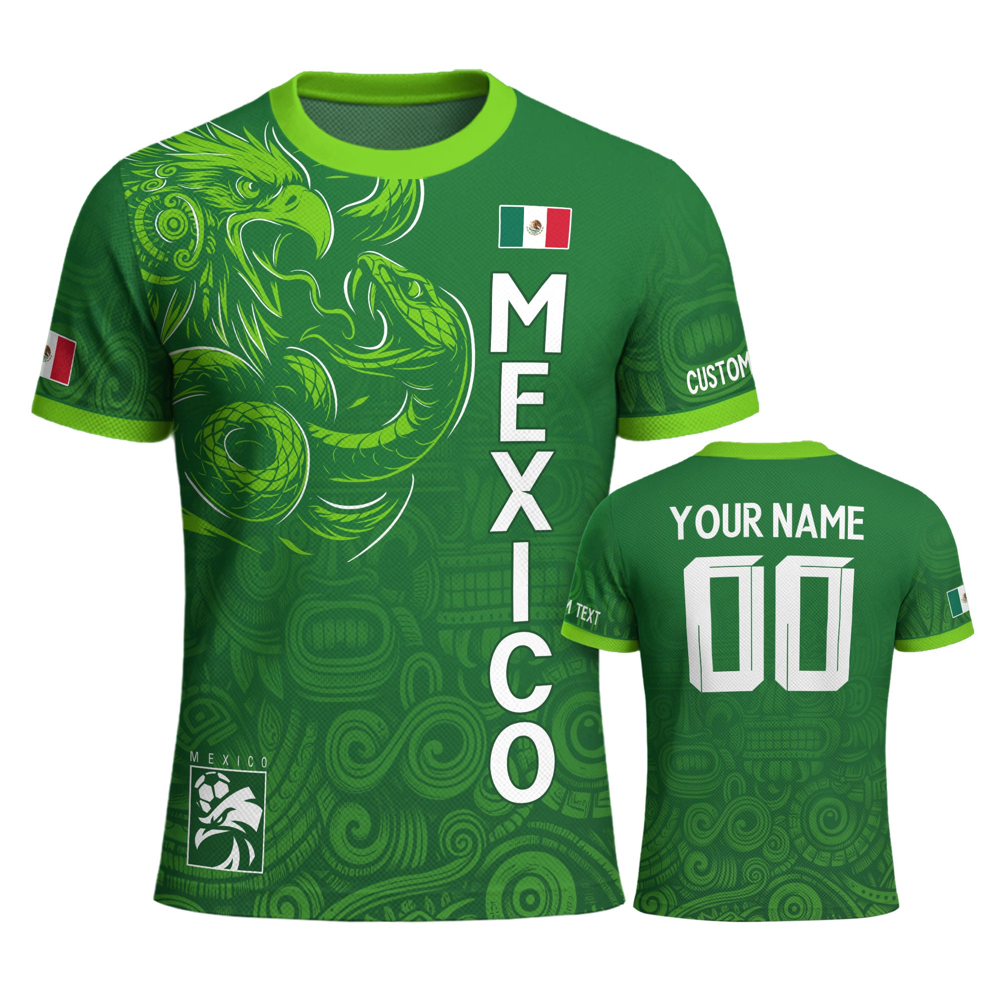Custom Soccer Jersey Mexico Green Aztec Eagle Serpent Design