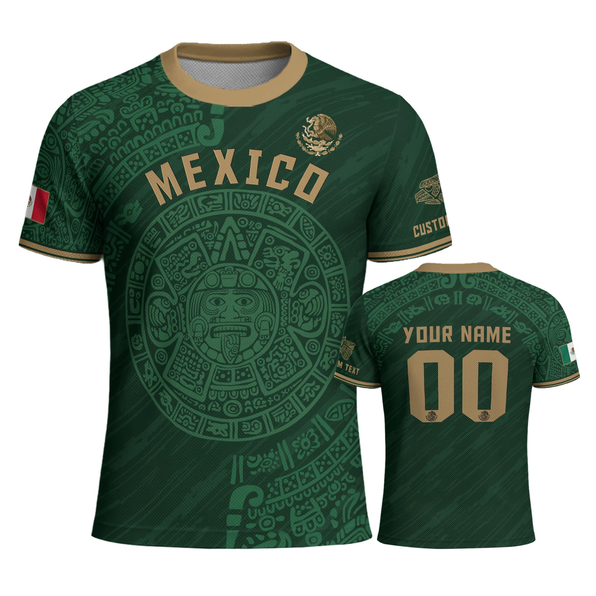 Mexico Custom Soccer Jersey – Aztec Calendar Green Edition
