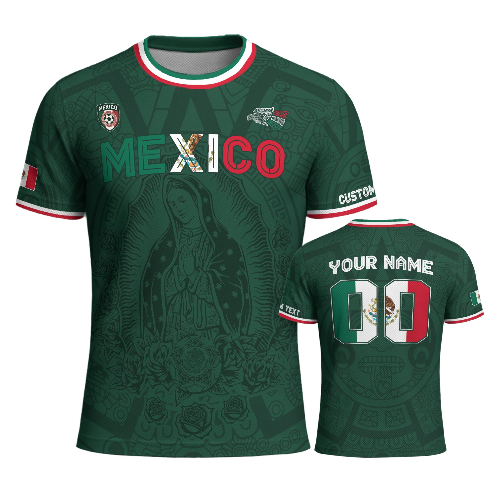 Mexico Custom Green Jersey with Virgin of Guadalupe Soccer Jersey