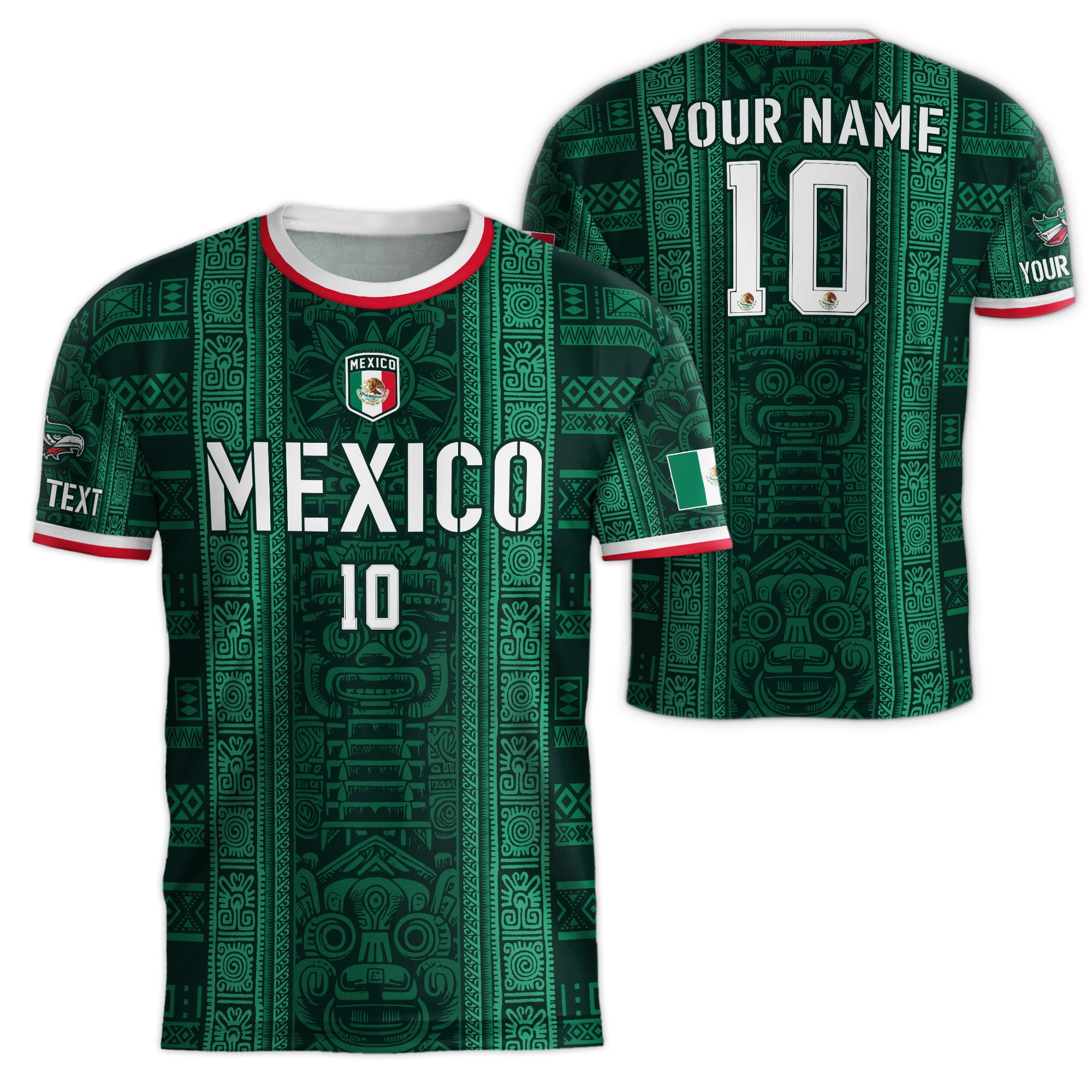Custom Soccer Jersey Mexico Green Aztec Tribal Pattern Design