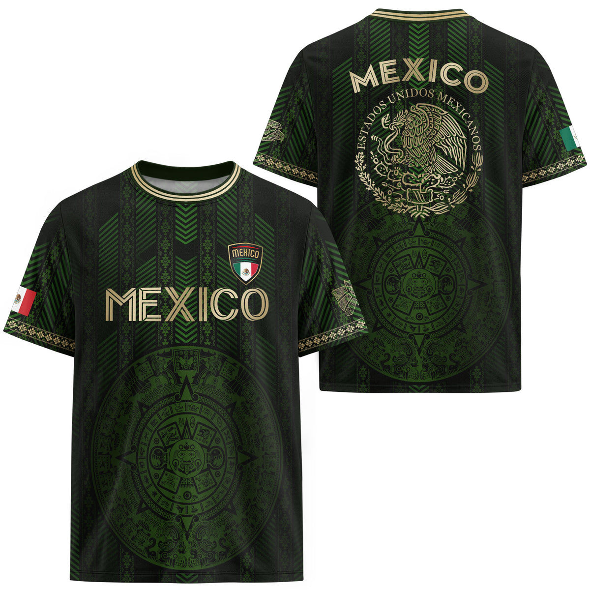 Mexico Green Soccer Jersey with Golden Aztec Calendar and Eagle Crest