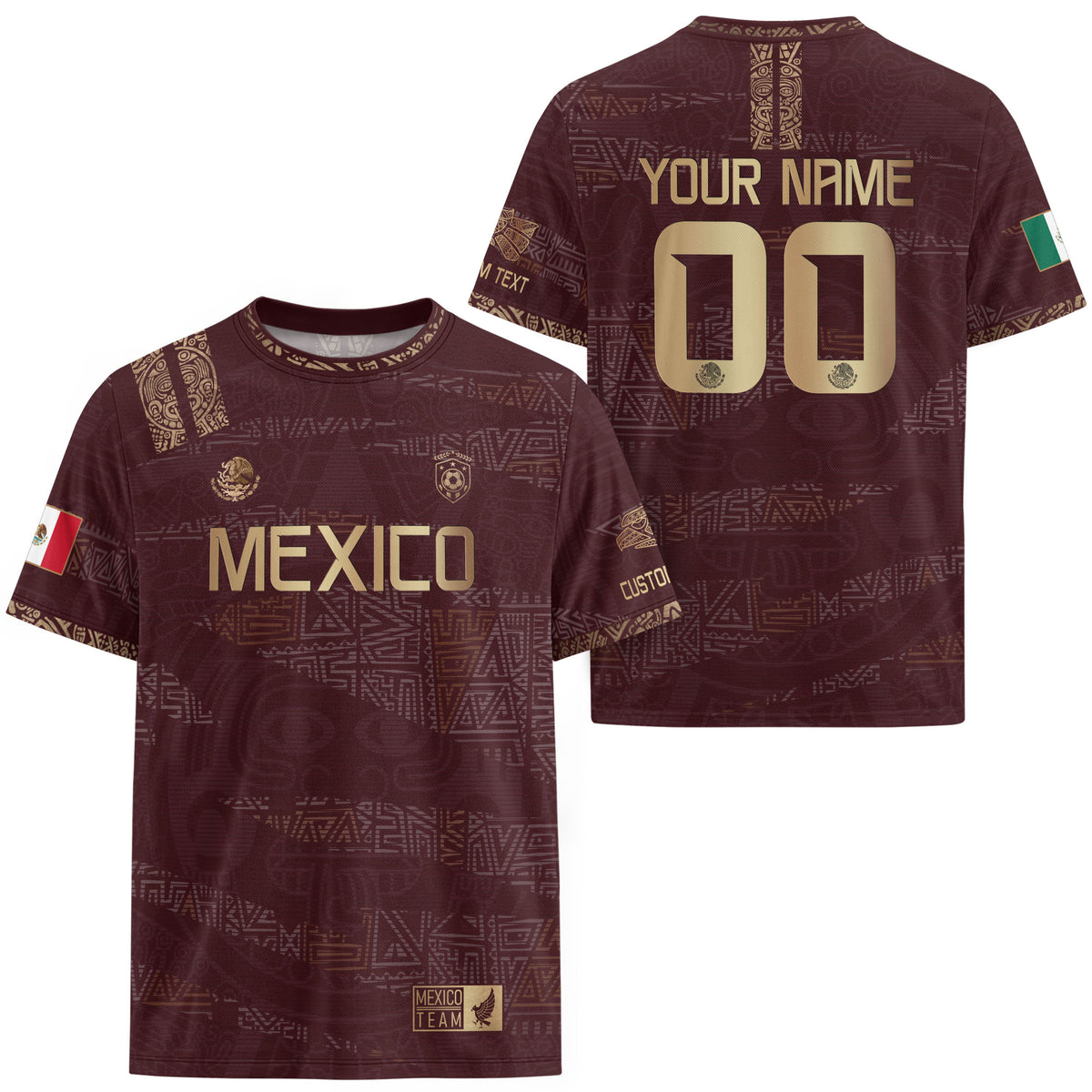 Custom Mexico Maroon Gold Aztec Heritage Soccer Jersey