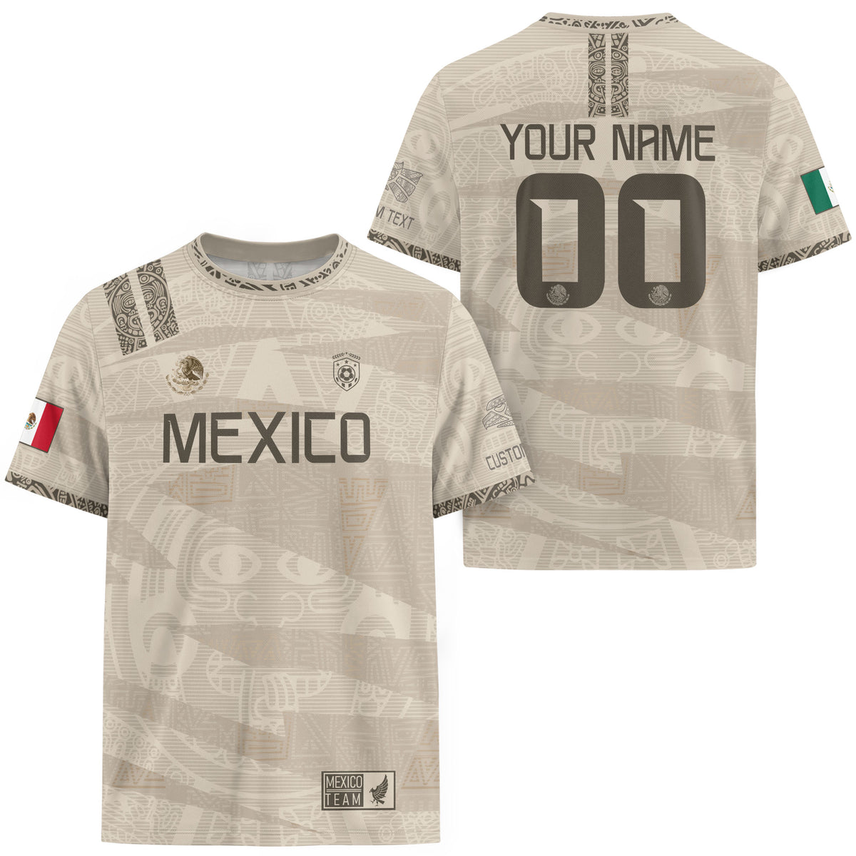 Custom Mexico Beige Aztec Pattern Soccer Jersey