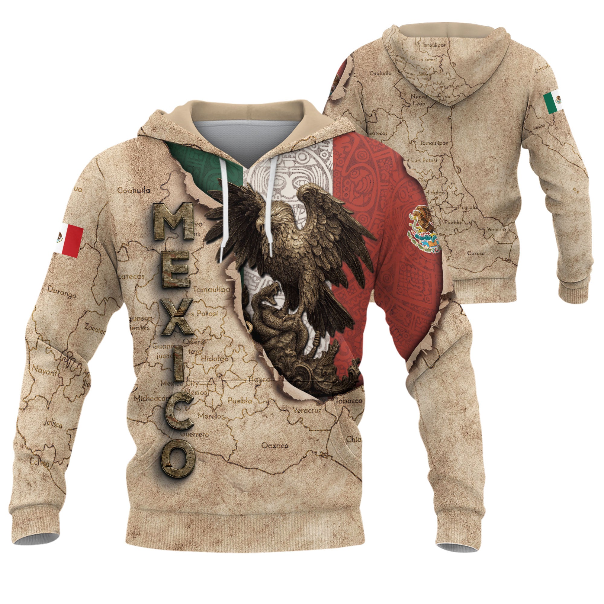 Mexico Vintage Map Flag Eagle Heritage Legacy Pride Culture Hoodie