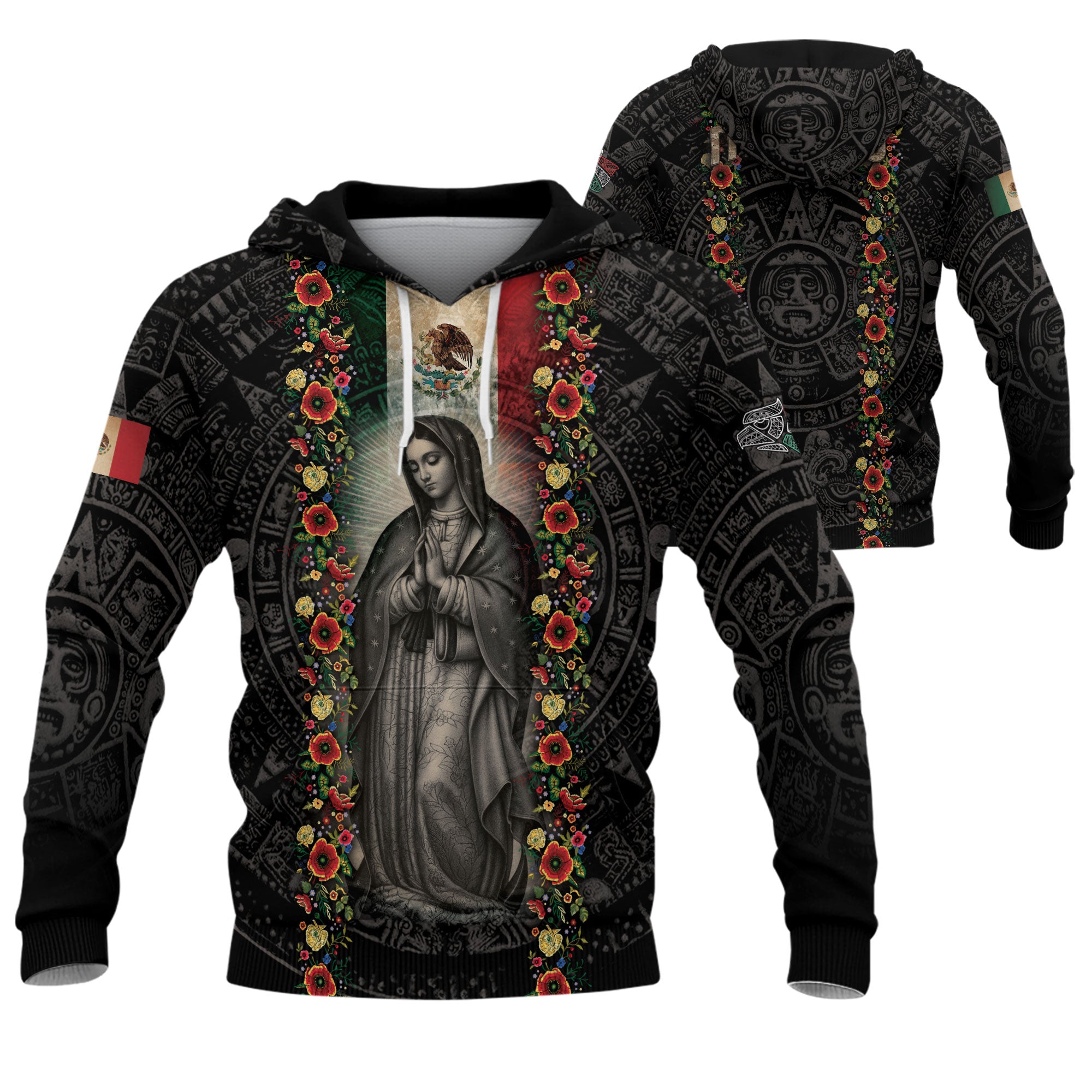 Virgin of Guadalupe Mexican Flag Aztec Faith Heritage Hoodie