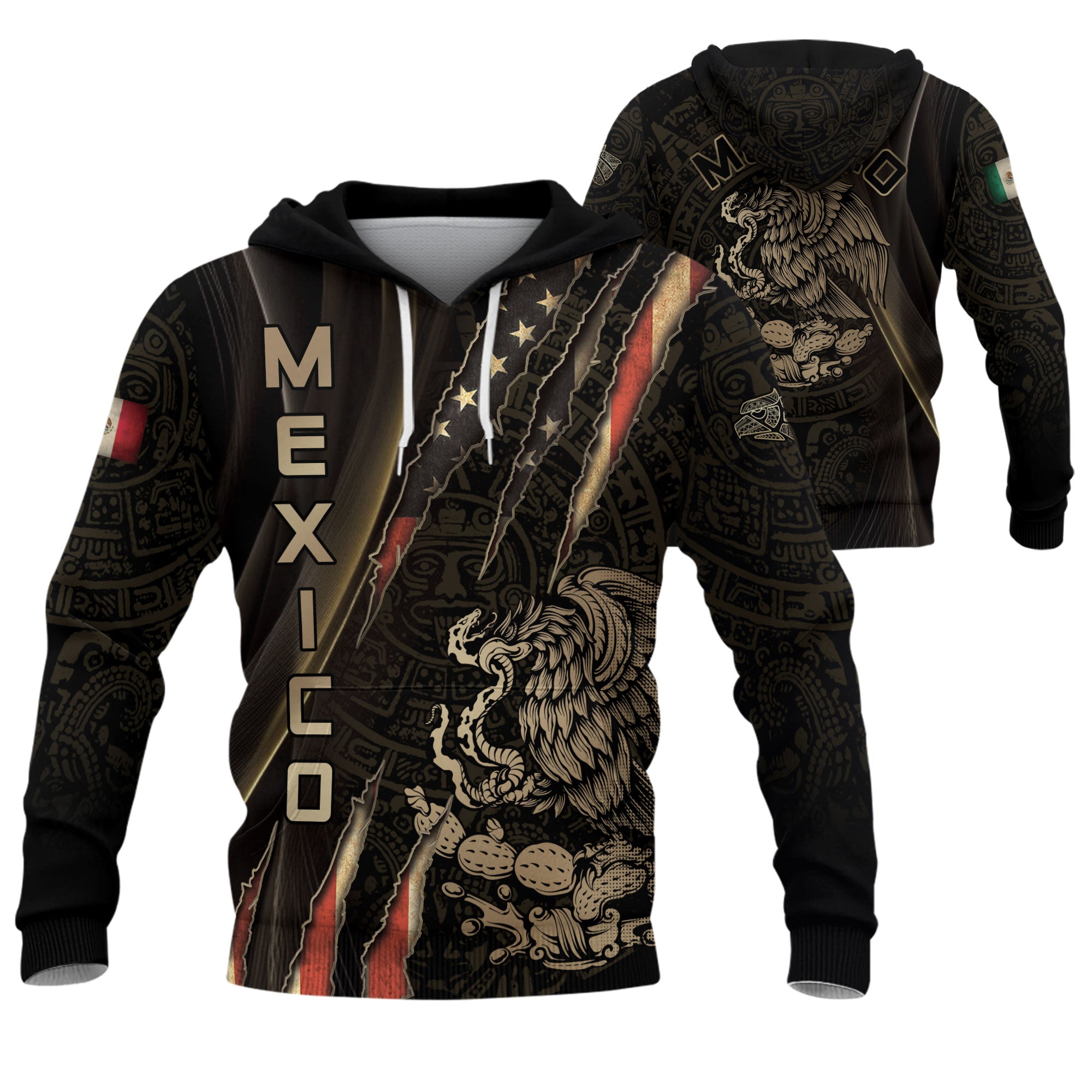 Mexico Black Gold Eagle Claw Aztec Pattern Heritage Warrior Pride Power Hoodie