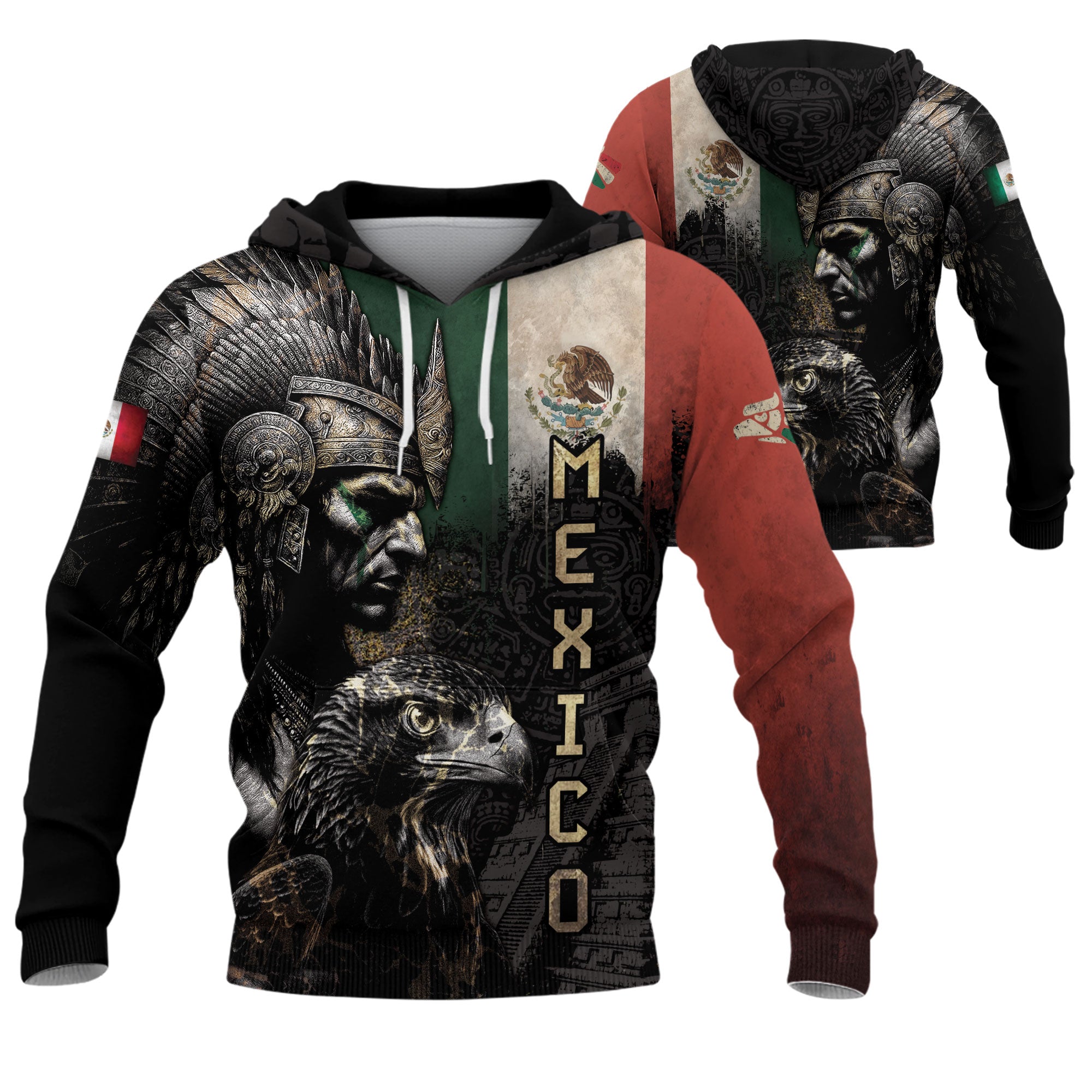 Mexico Flag Aztec Warrior Eagle Heritage Pride Legacy Cultural Power Hoodie