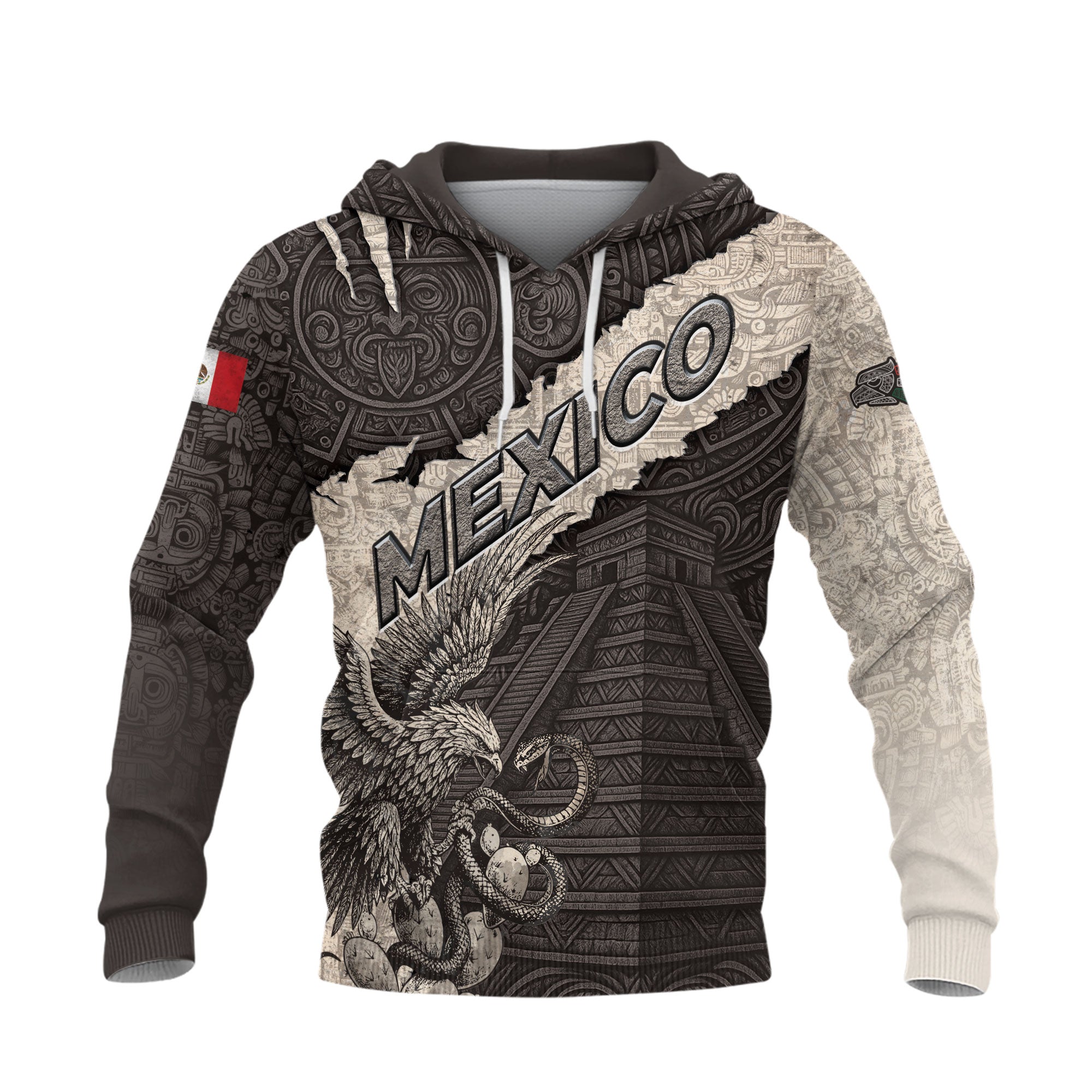 Mexico Aztec Pyramid Eagle Serpent Heritage Stone Pattern Warrior Pride Hoodie