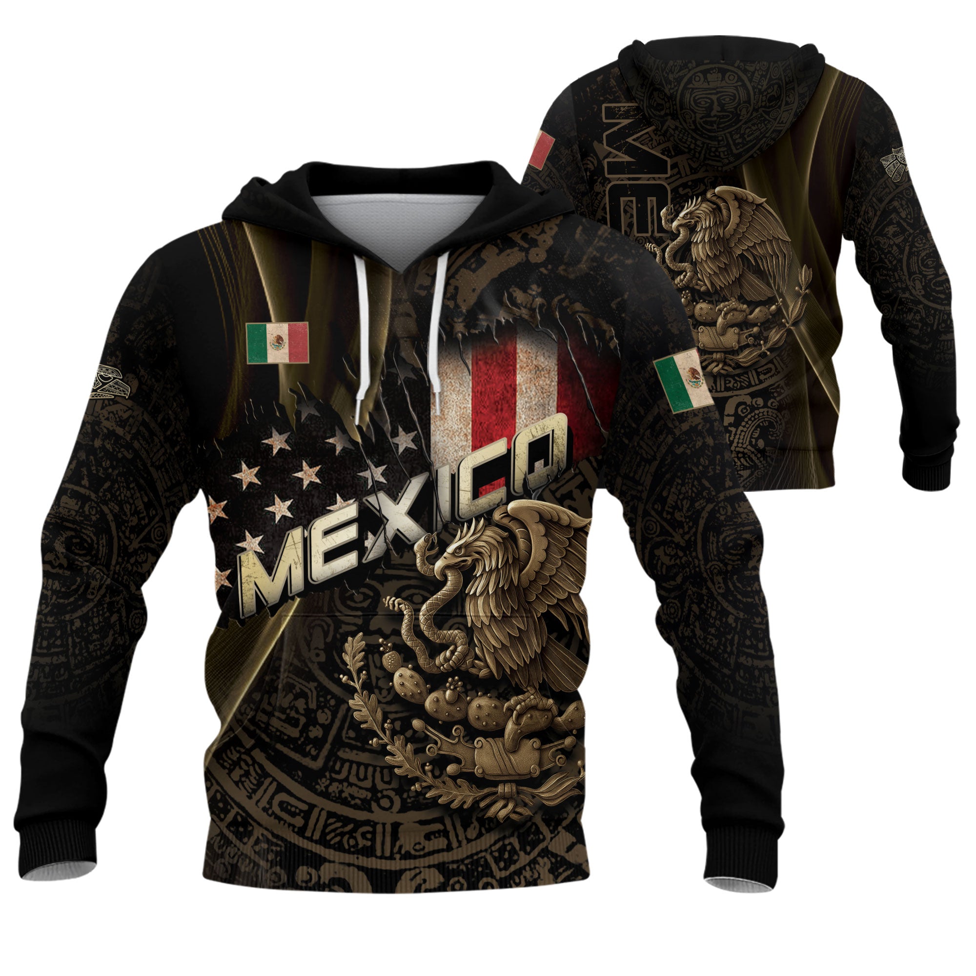 Sudadera con capucha del calendario azteca de piedra solar de México, símbolo antiguo, herencia, orgullo guerrero