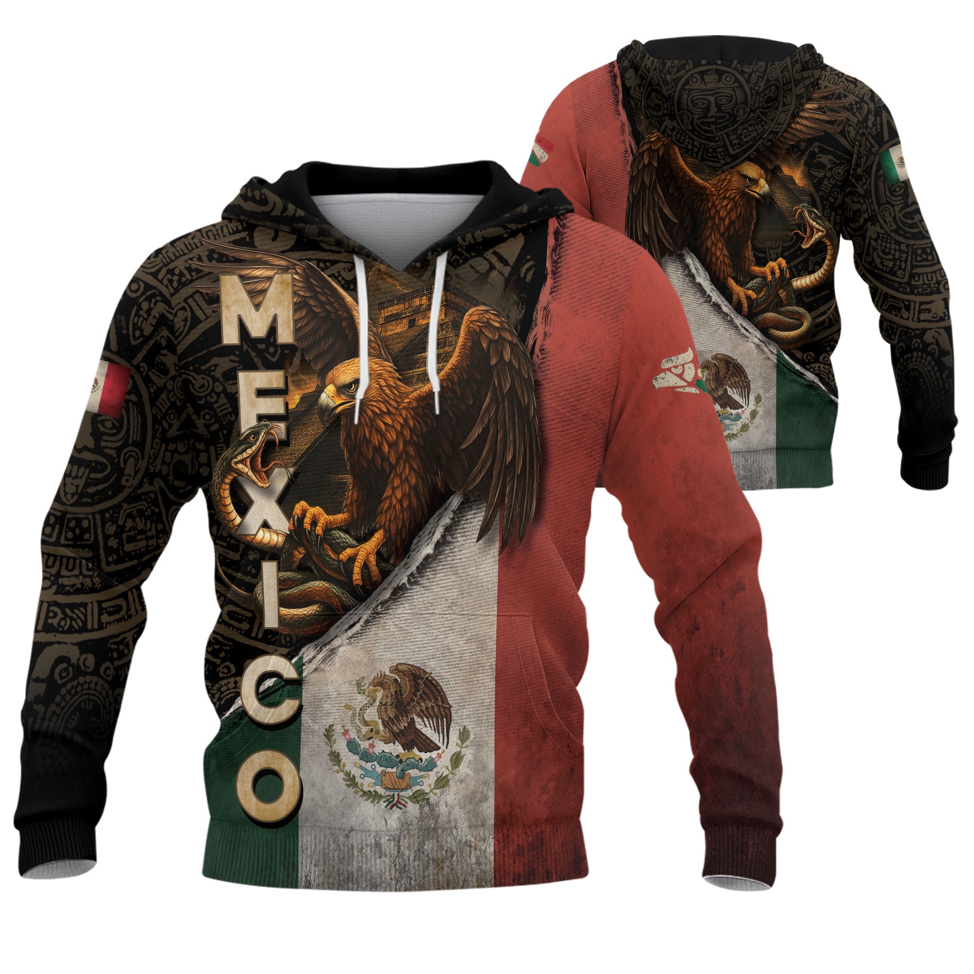 Sudadera con capucha del calendario azteca de piedra solar de México, símbolo antiguo, herencia, orgullo guerrero