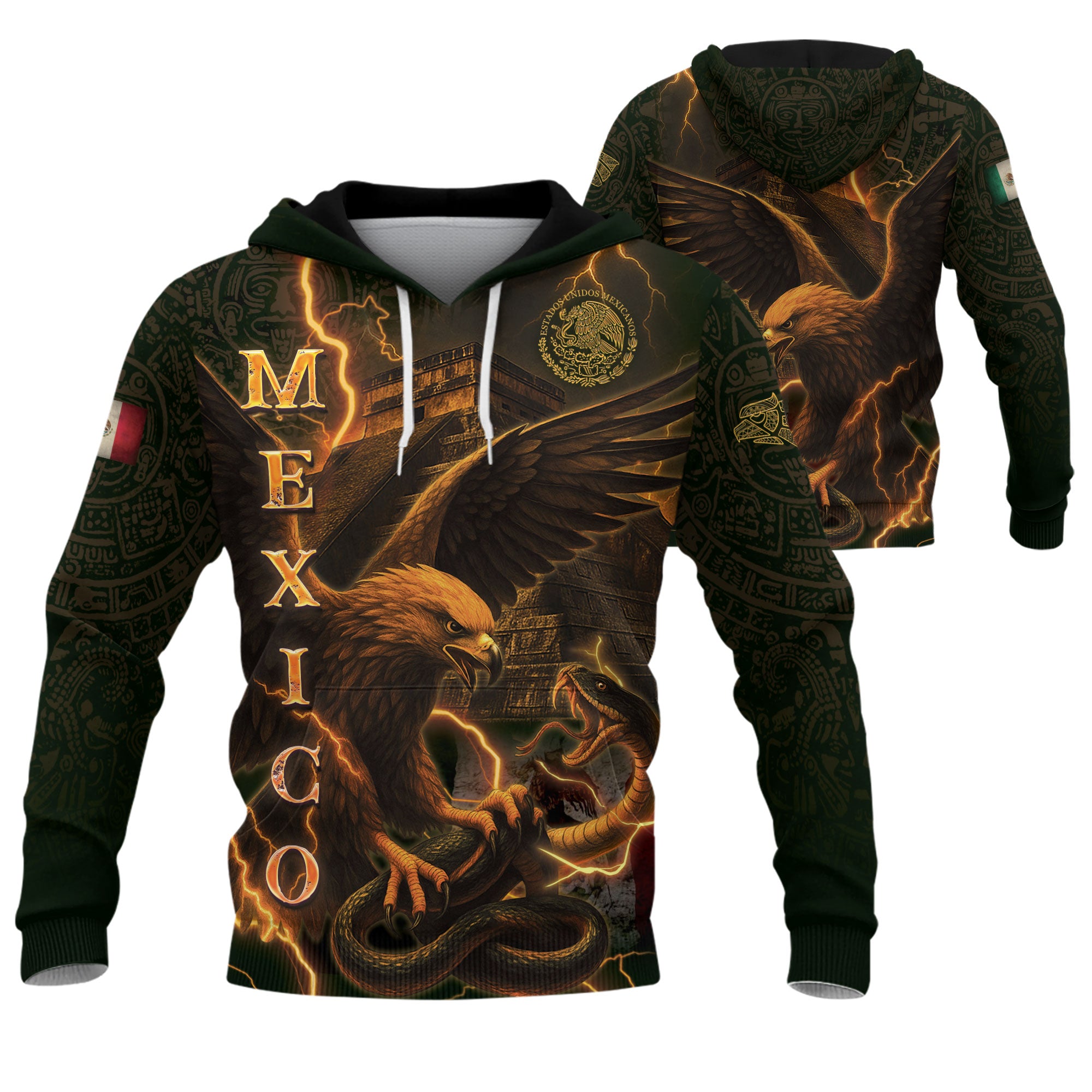 Sudadera con capucha del calendario azteca de piedra solar de México, símbolo antiguo, herencia, orgullo guerrero