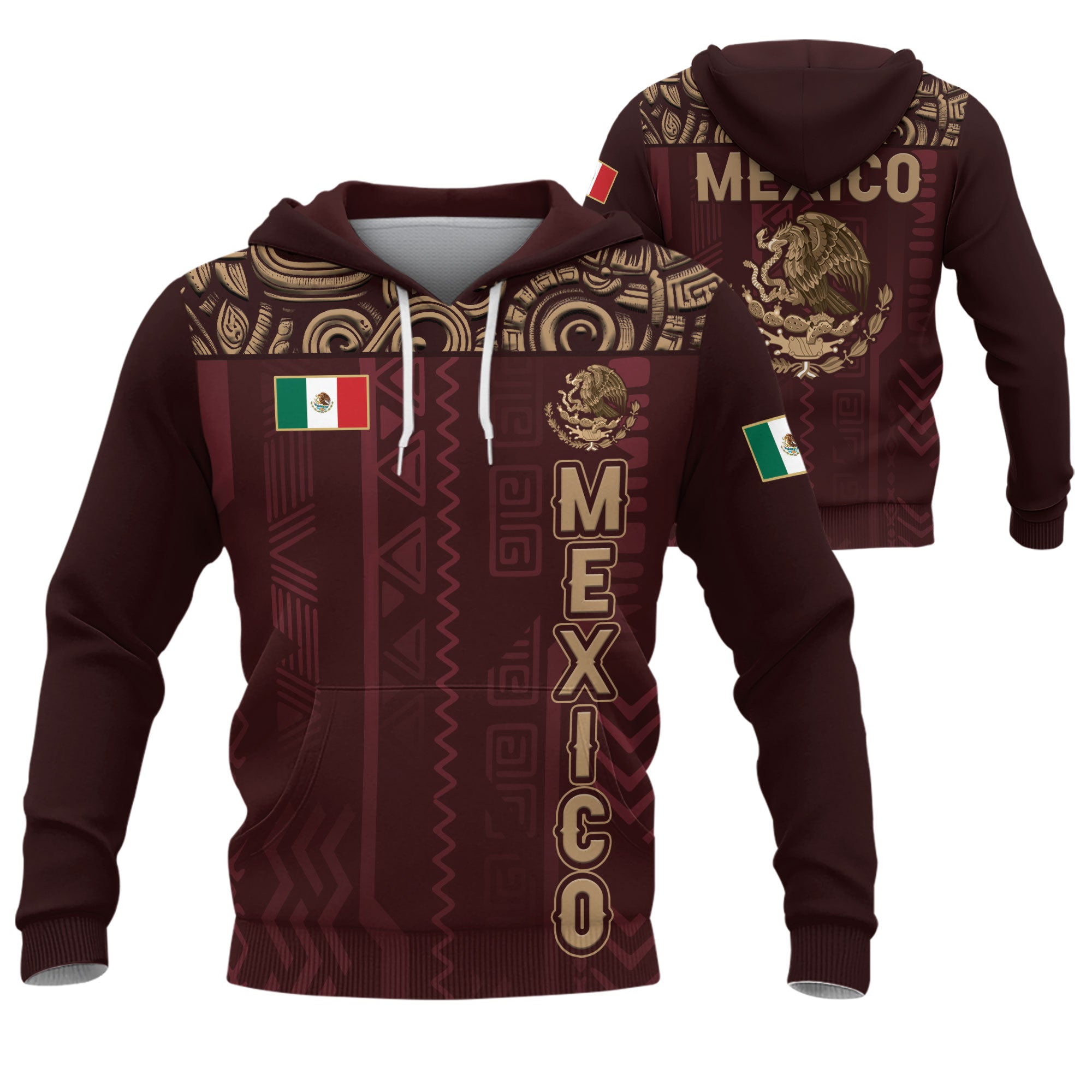 Sudadera con capucha del calendario azteca de piedra solar de México, símbolo antiguo, herencia, orgullo guerrero