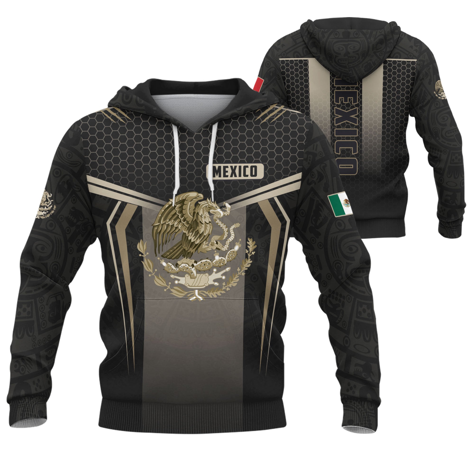 Mexican Eagle Hexagon National Flag Heritage Mens Sudadera Mexico Hoodie