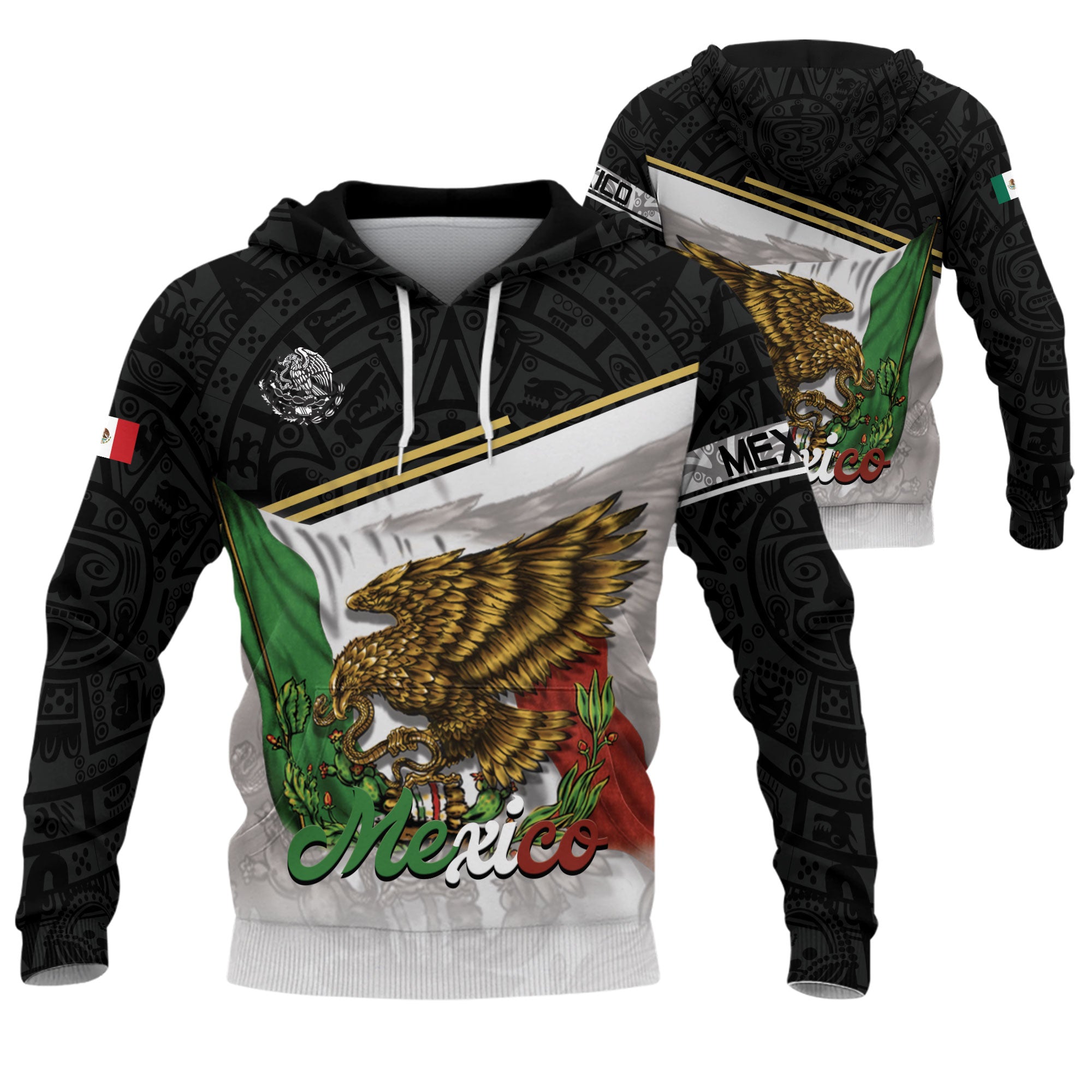 Sudadera con capucha del calendario azteca de piedra solar de México, símbolo antiguo, herencia, orgullo guerrero