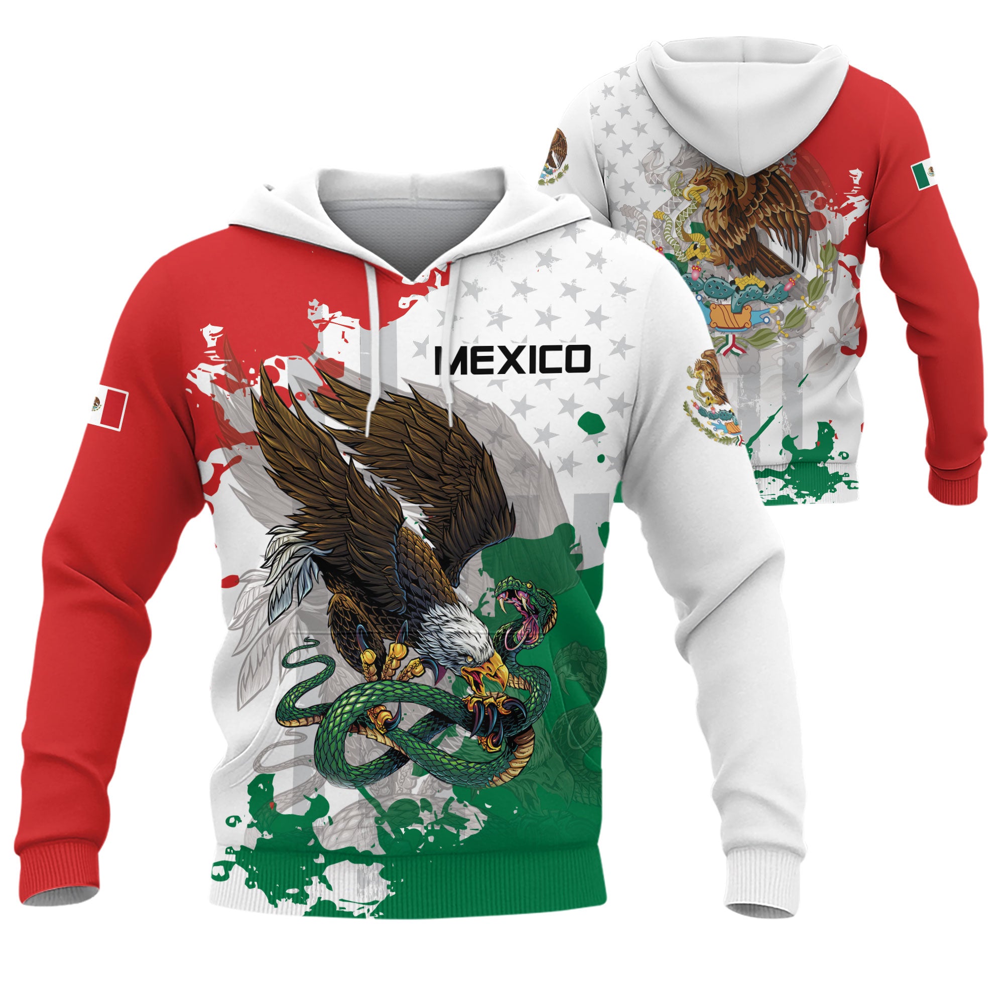 Mexican Eagle Snake Streetwear National Flag Heritage Mens Sudadera Hoodie