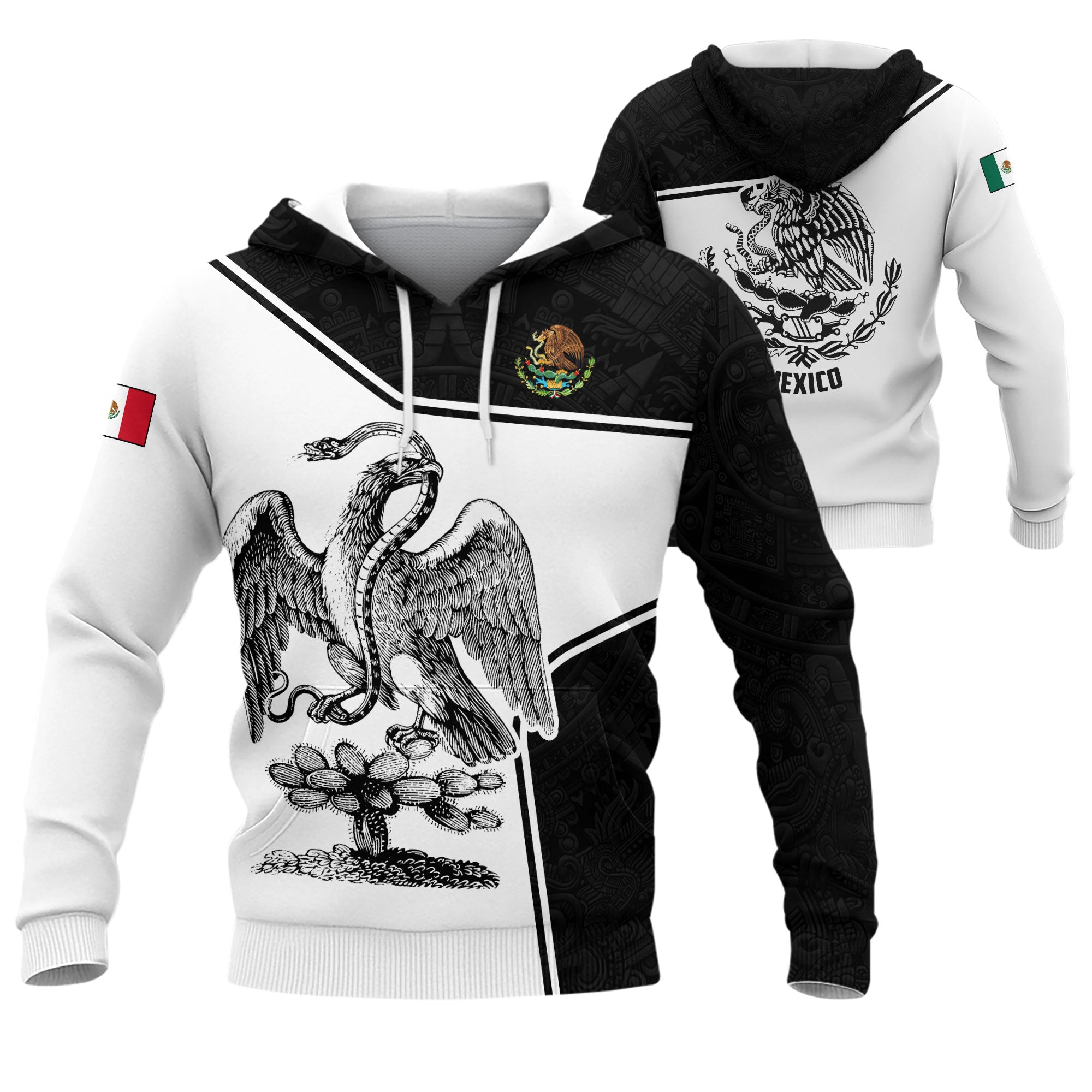 Mexico Aztec Culture White Black Eagle Heritage Men Hoodie
