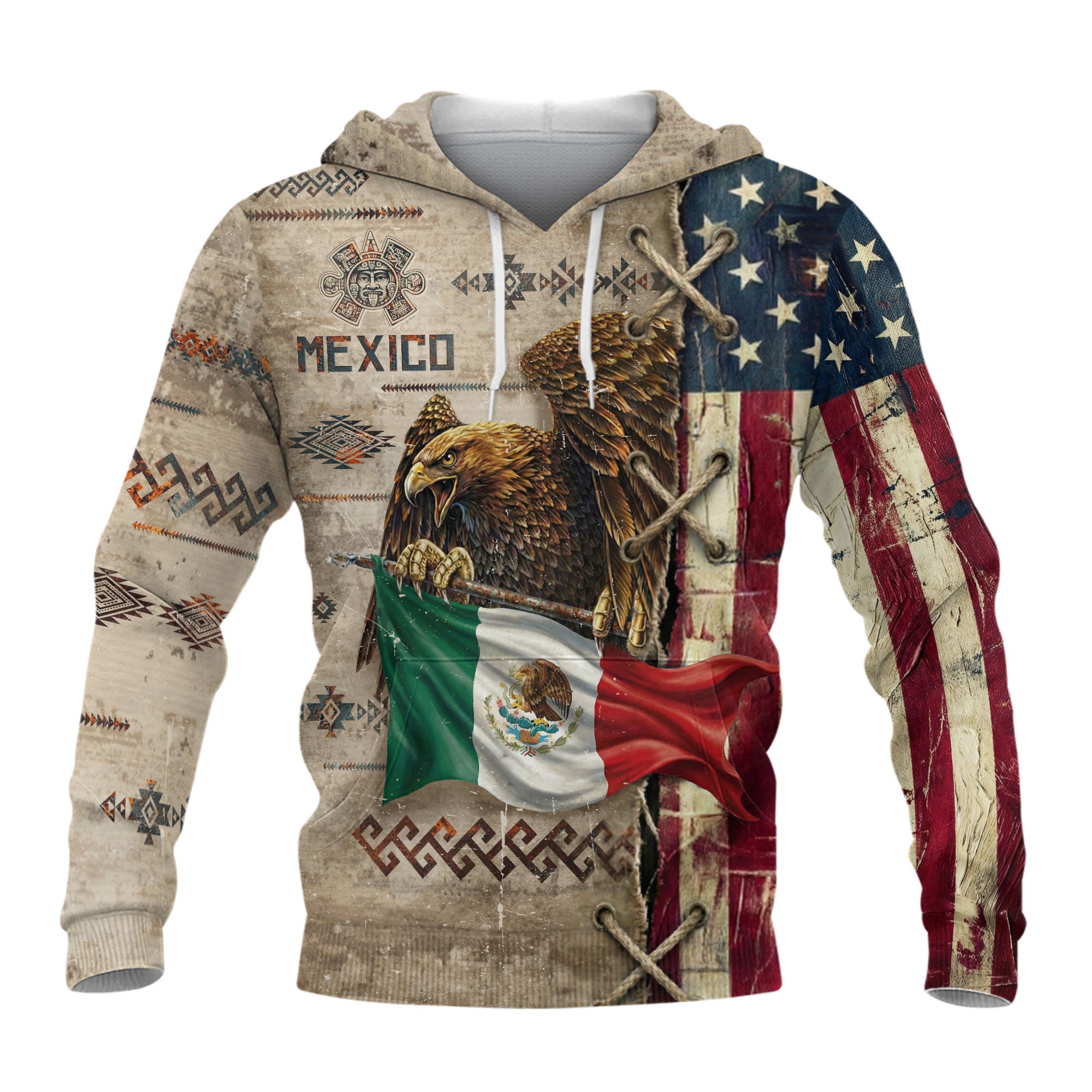 Mexican American Aztec Eagle Heritage Flag Design Mens Hoodie
