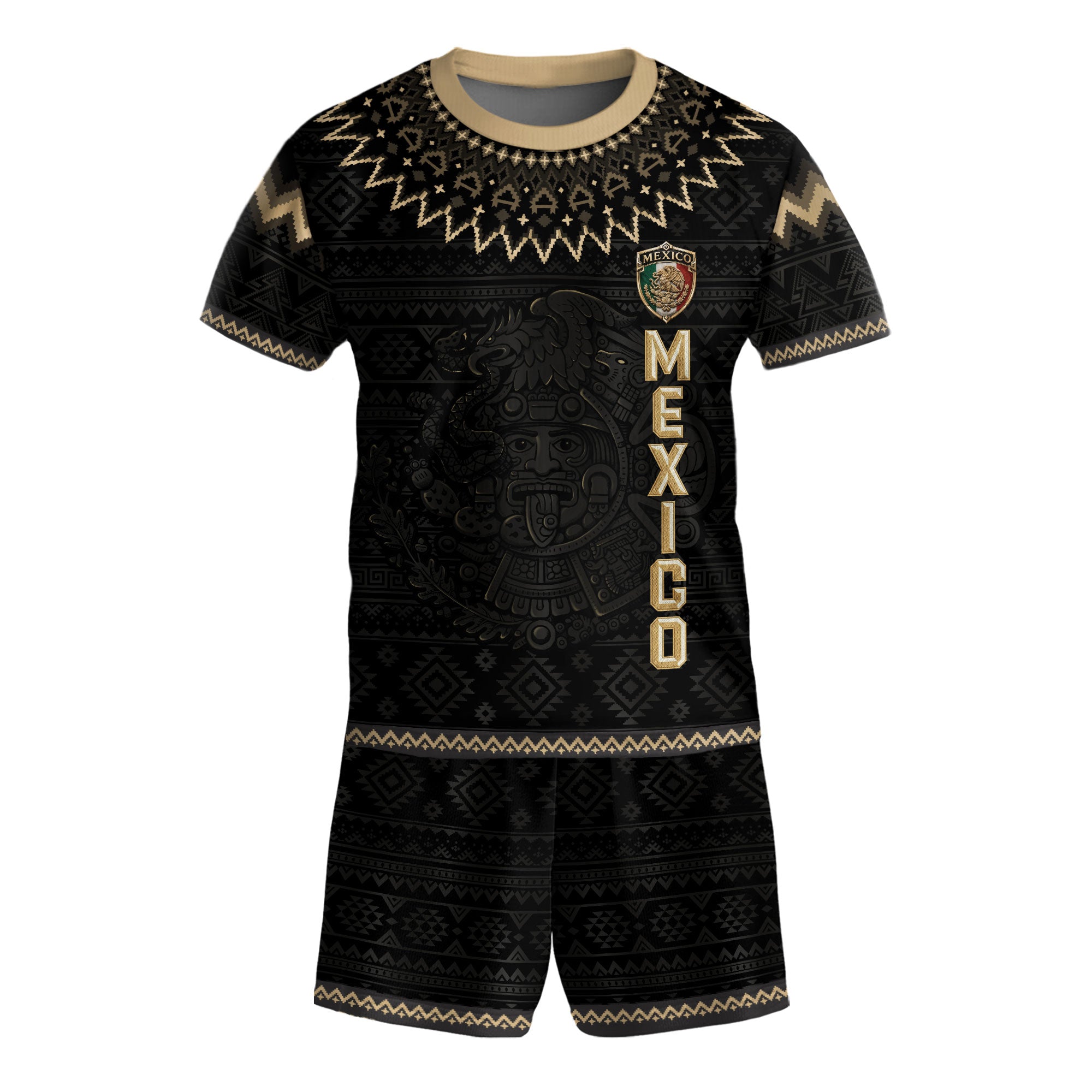 Camiseta de fútbol juvenil con estampado vertical del Águila Dorada Negra de México