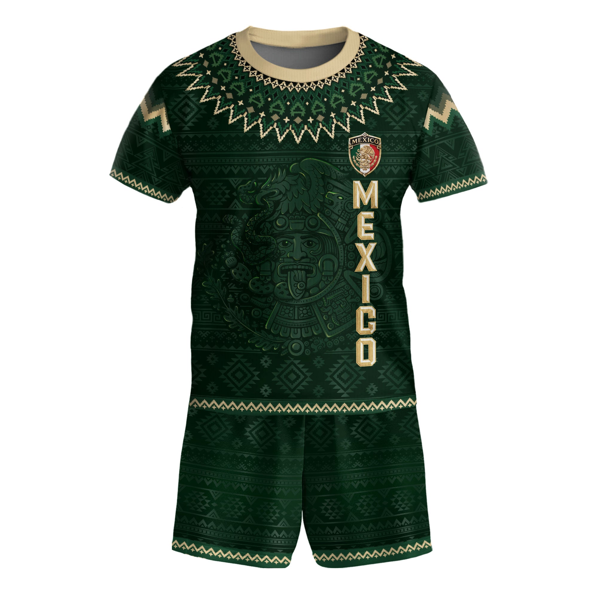 Camiseta de fútbol juvenil con estampado vertical del Águila Dorada Negra de México