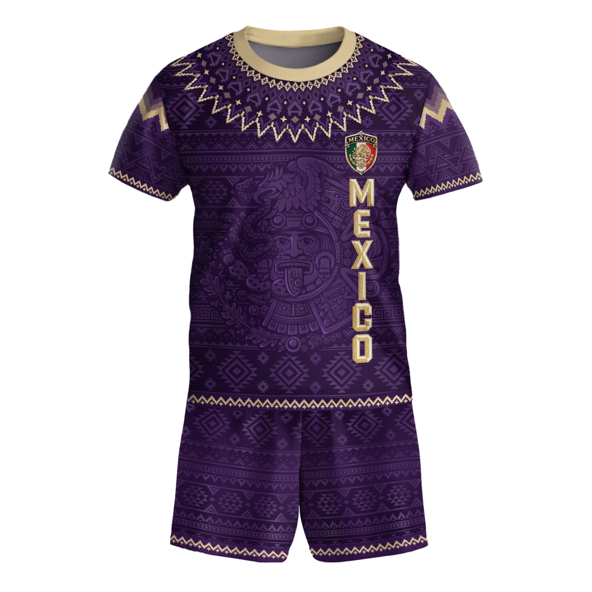 Camiseta de fútbol juvenil con estampado vertical del Águila Dorada Negra de México