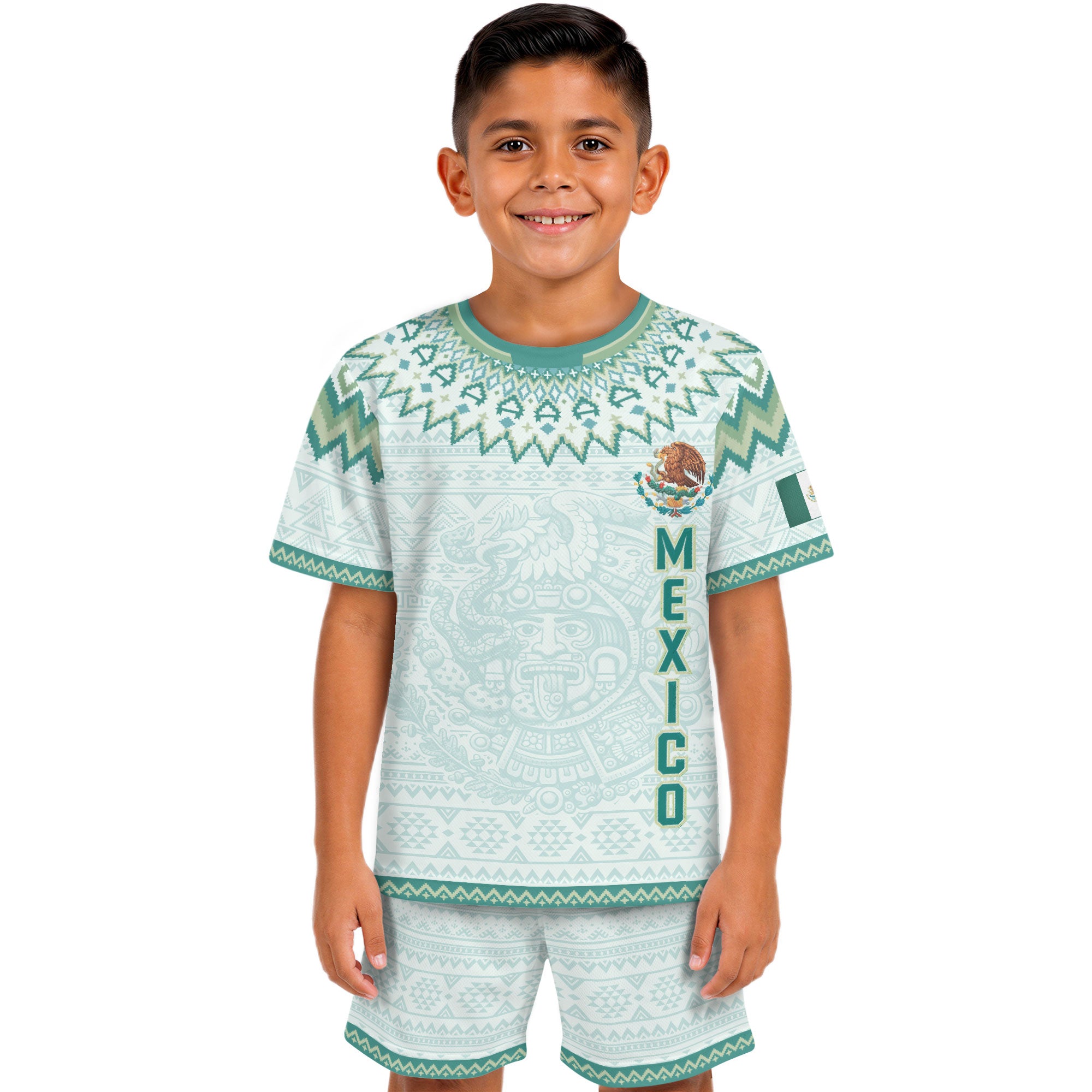 Camiseta de fútbol juvenil con estampado vertical del Águila Dorada Negra de México