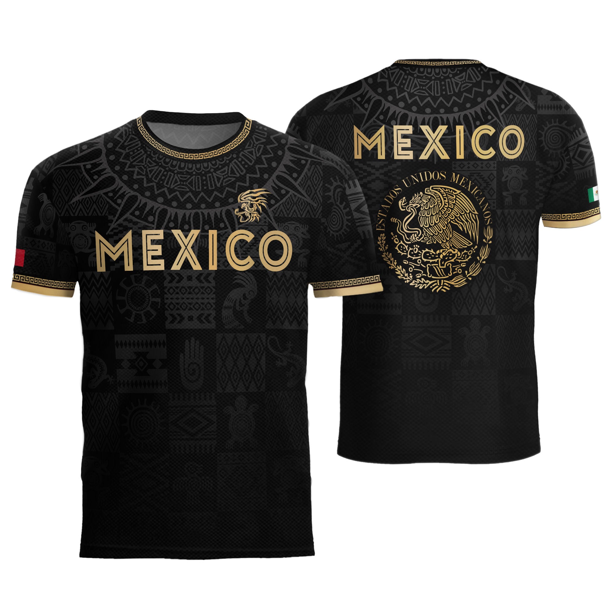 Mexico Coat of Arms Black Gold Ancient Mayan Aztec Symbols Soccer Jersey