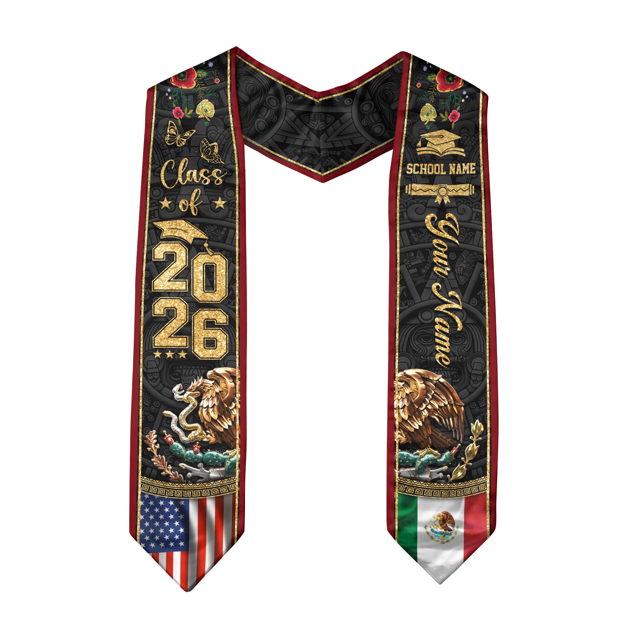 Mexican Graduation Stole 2026 Custom Graduation Sash Mexico, Mexican Flag Graduation Sash