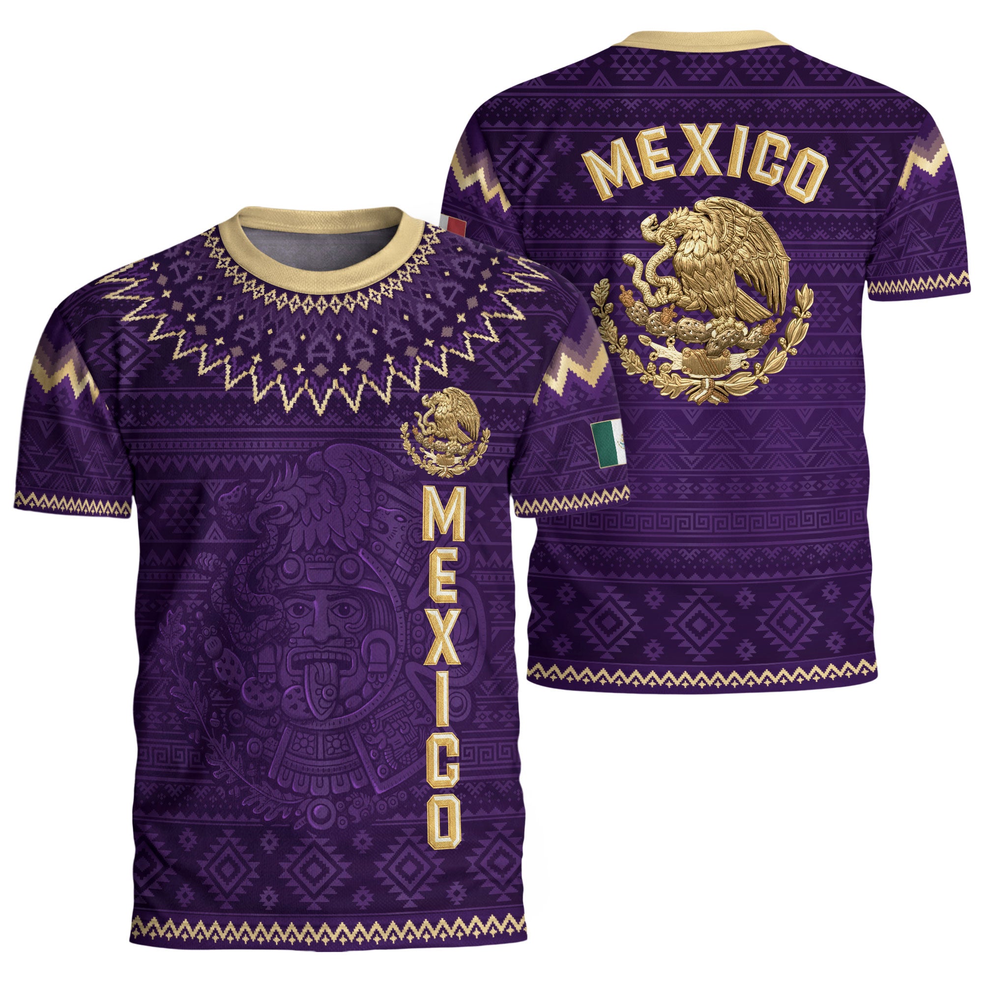 Camiseta de fútbol premium con emblema de águila azteca verde y dorado de México