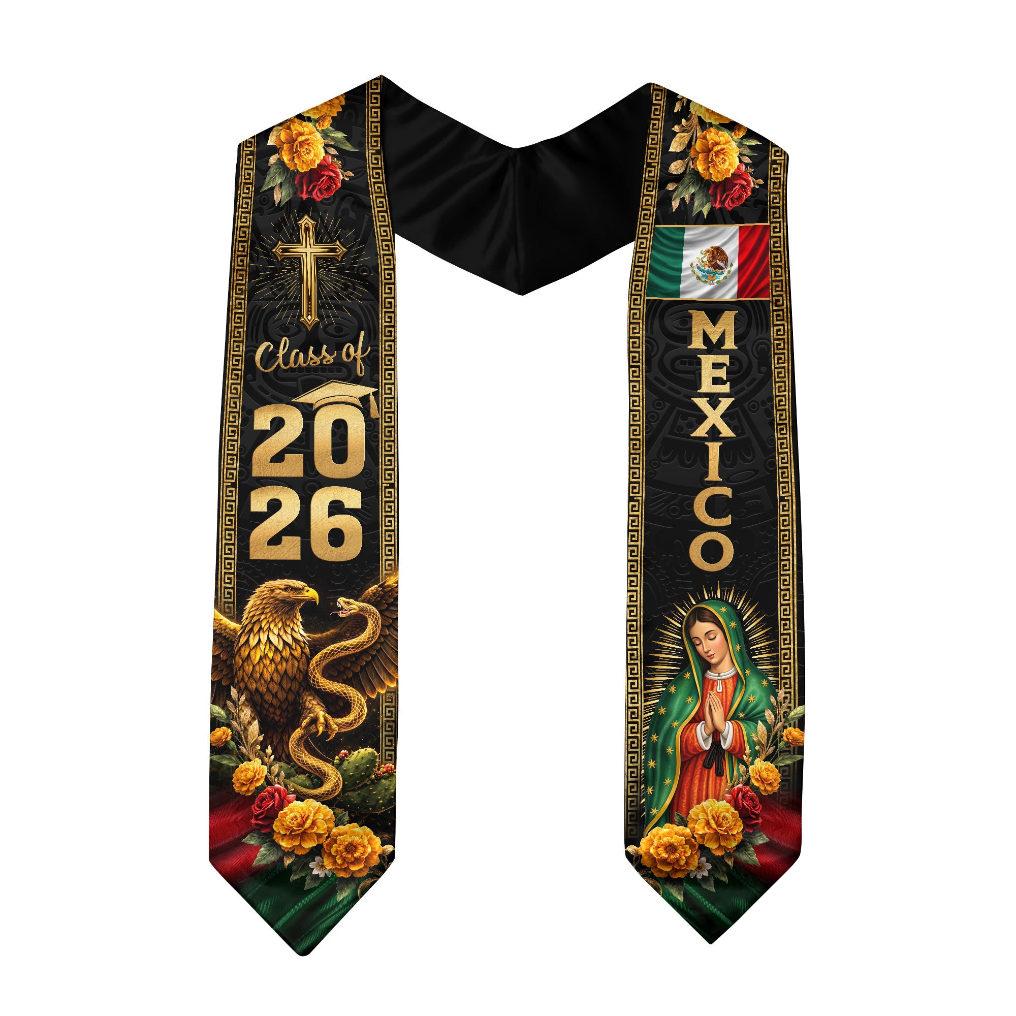 Mexican Graduation Stole Class of 2026 Mexican American Flag Sash Stoles for Graduation
