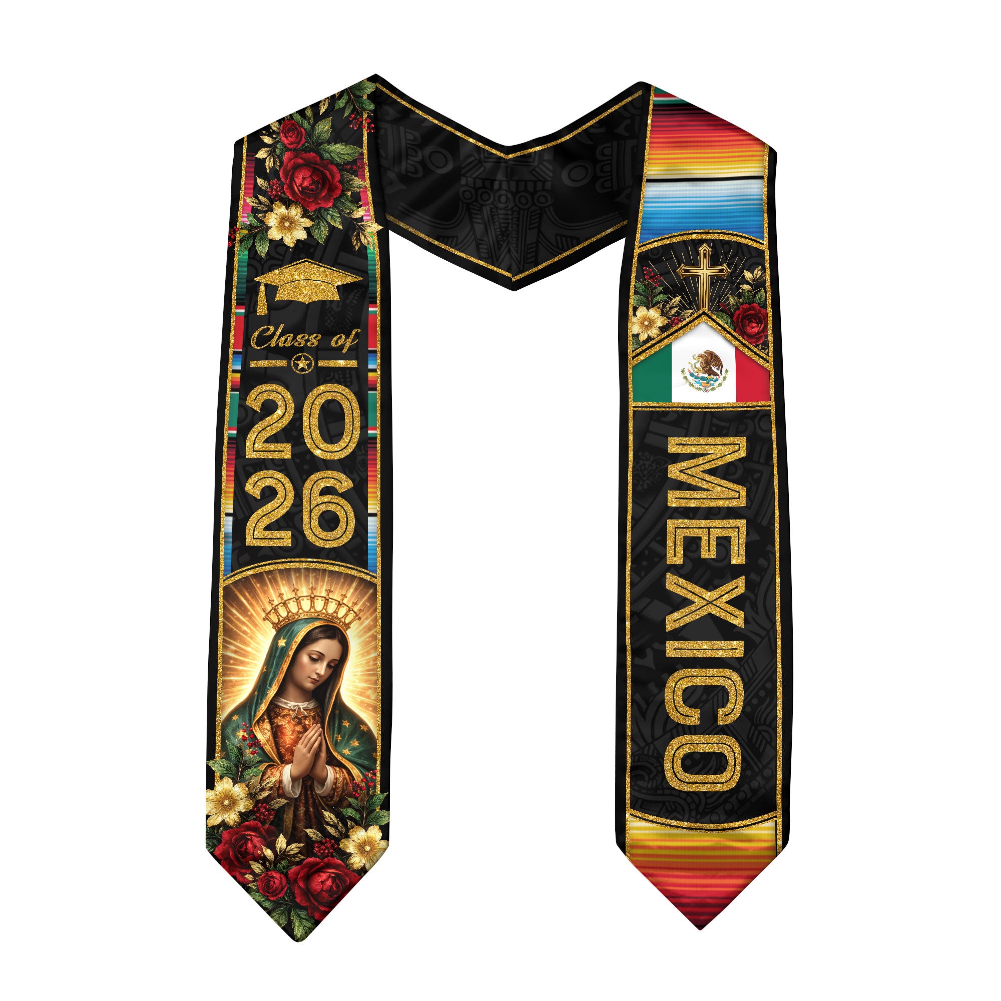 Mexican American Flag Graduation Stole Class of 2026 Mexican Sash Stoles for Graduation