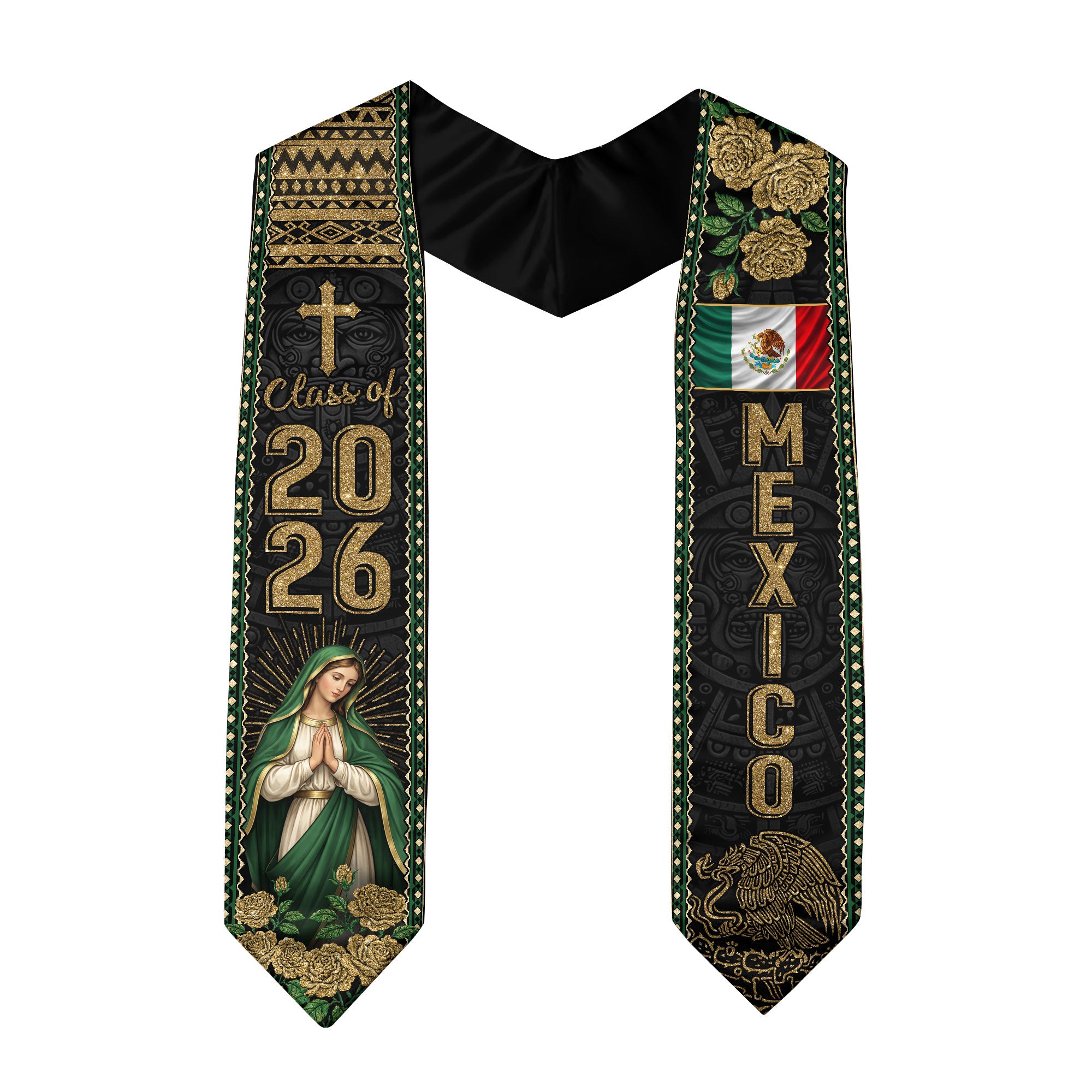 Graduation Stole Mexican Class of 2026 Mexican American Flag Sash for 2026 Graduation