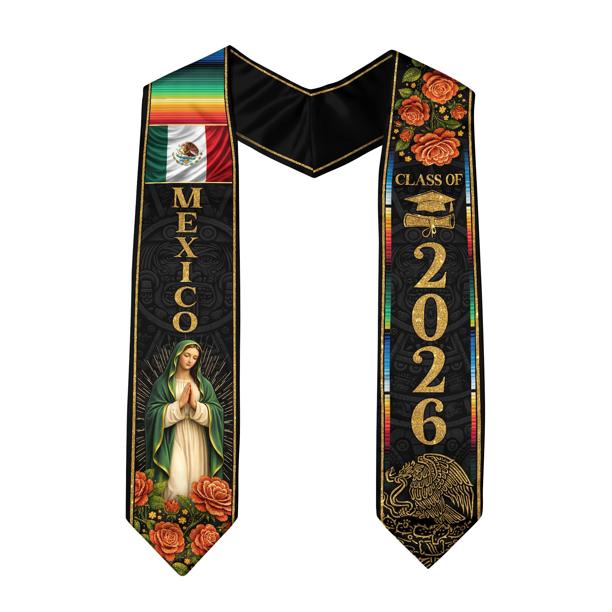 Class of 2026 Mexican Graduation Stole Mexican American Flag Sash for Graduation