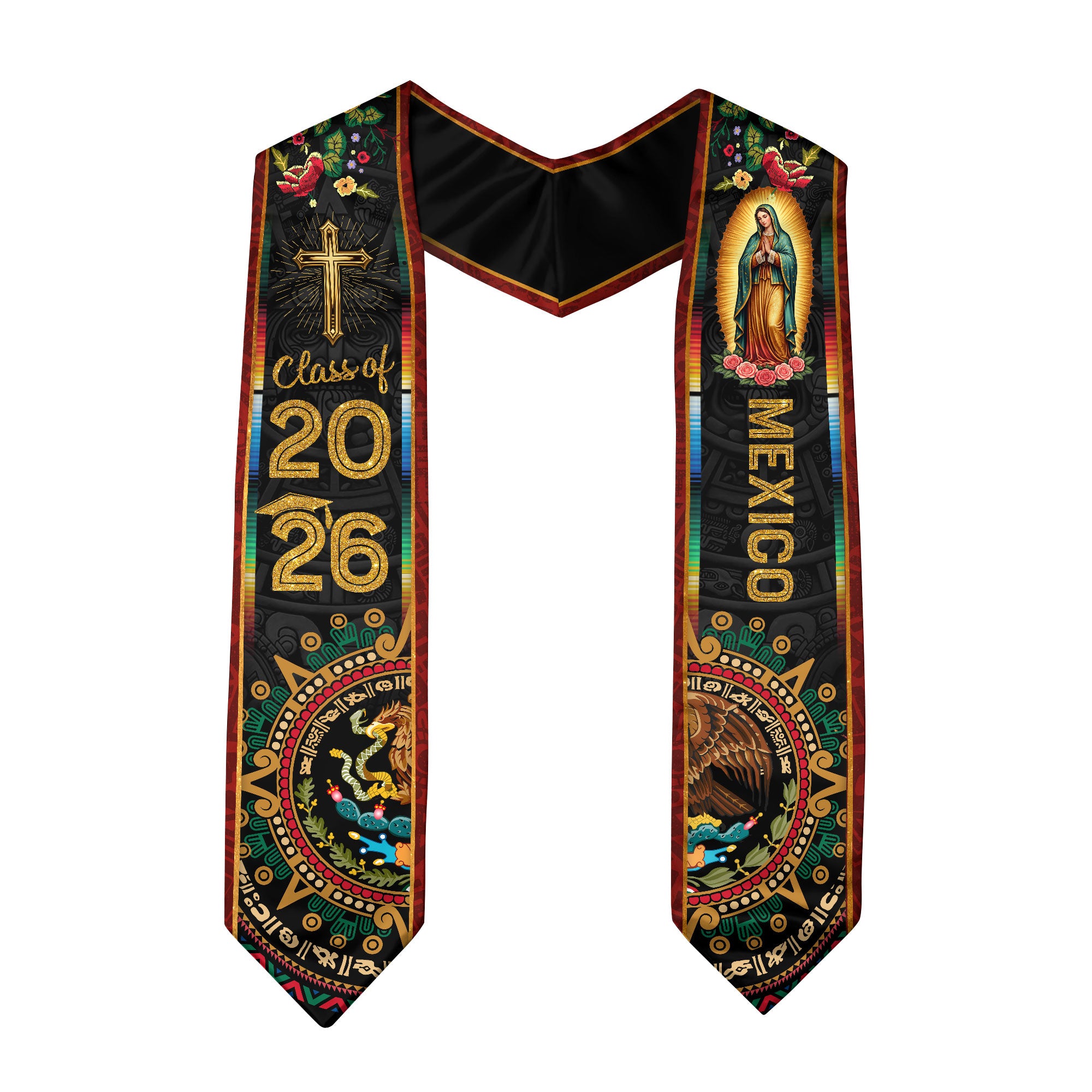 Mexican Sash Graduation Stole Class of 2026 Mexican American Flag Stoles for Graduation