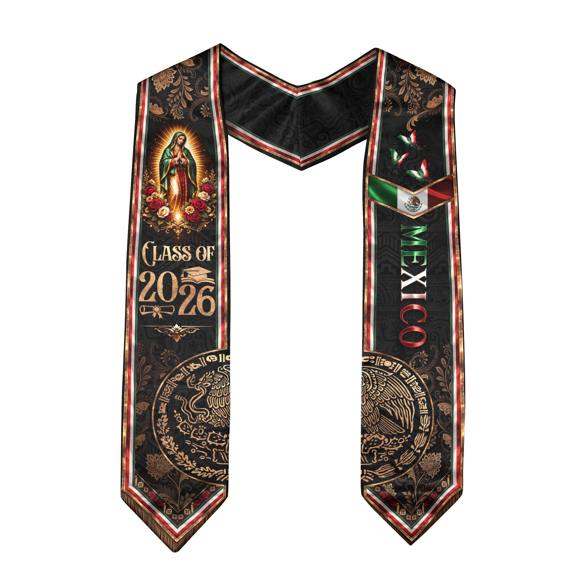 Class of 2026 Graduation Stole Mexico Guadalupe Premium Elegant Hispanic Sash Gift