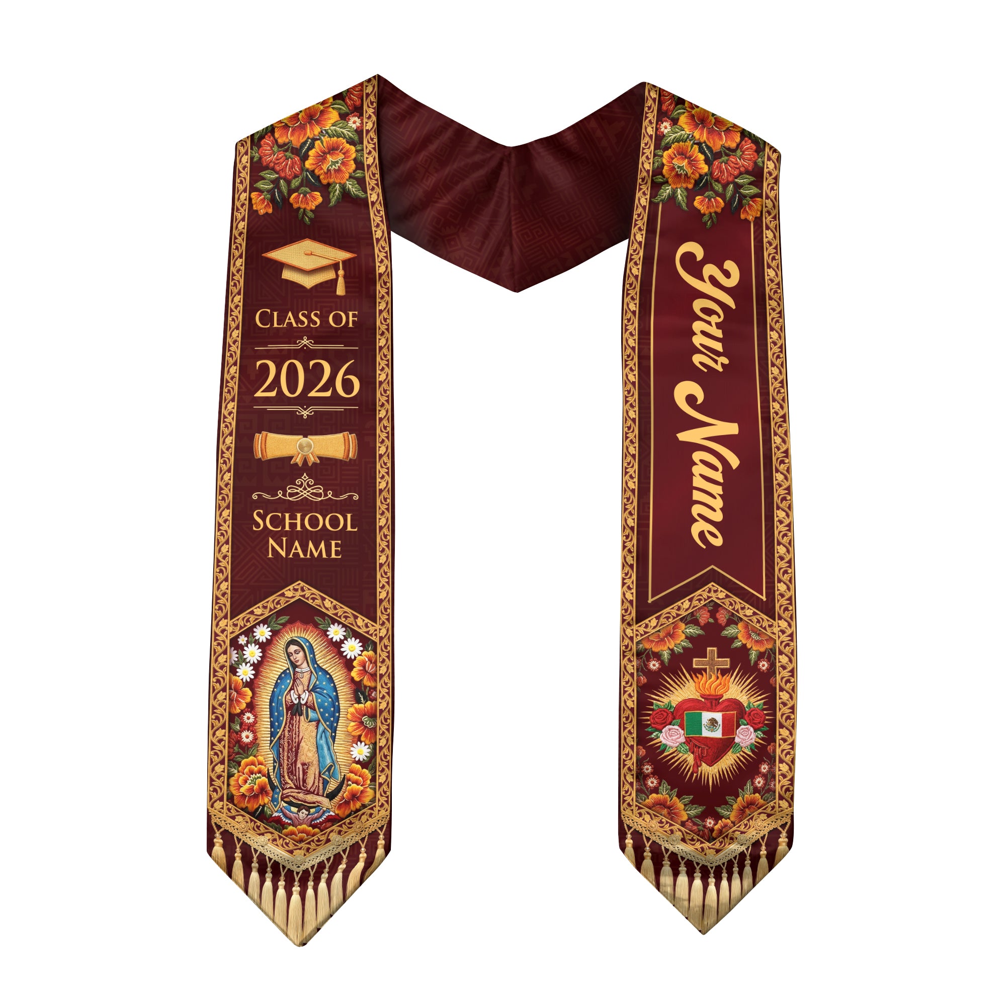 Custom Mexico Graduation Stole 2026 Personalized Name Sacred Heart Heritage Sash