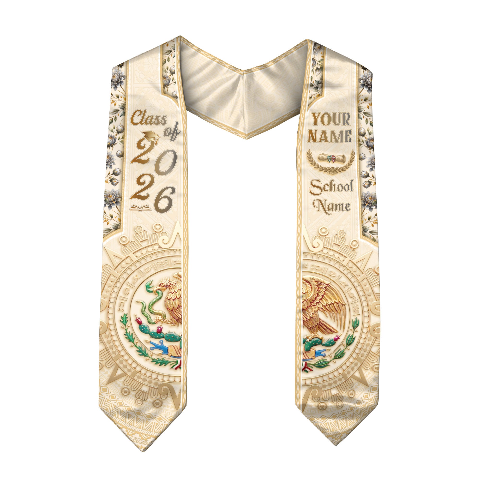 Mexico Graduation Stole 2026 Eagle Mexican American Heritage Personalized Cream Sash