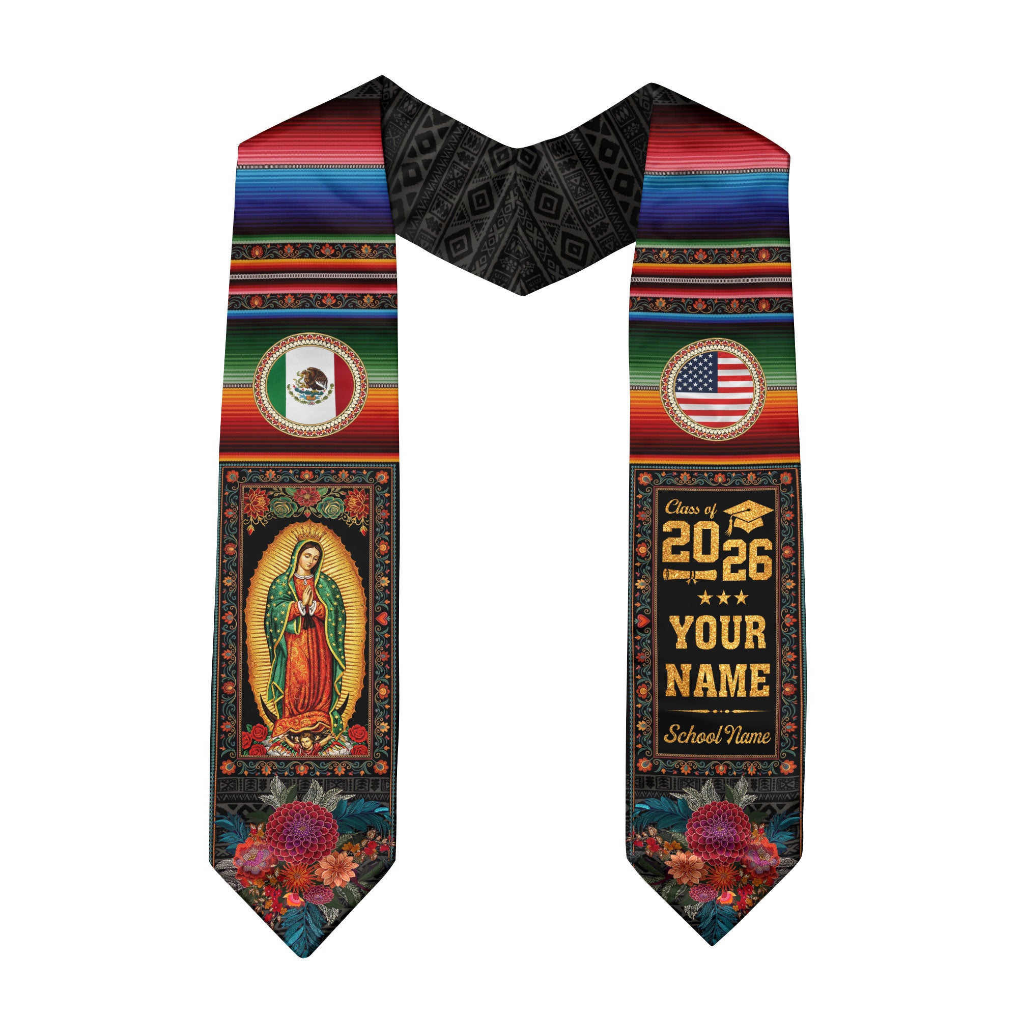 Mexico Serape Graduation Stole Custom Name 2026 Mexican American Grad Gift Sash