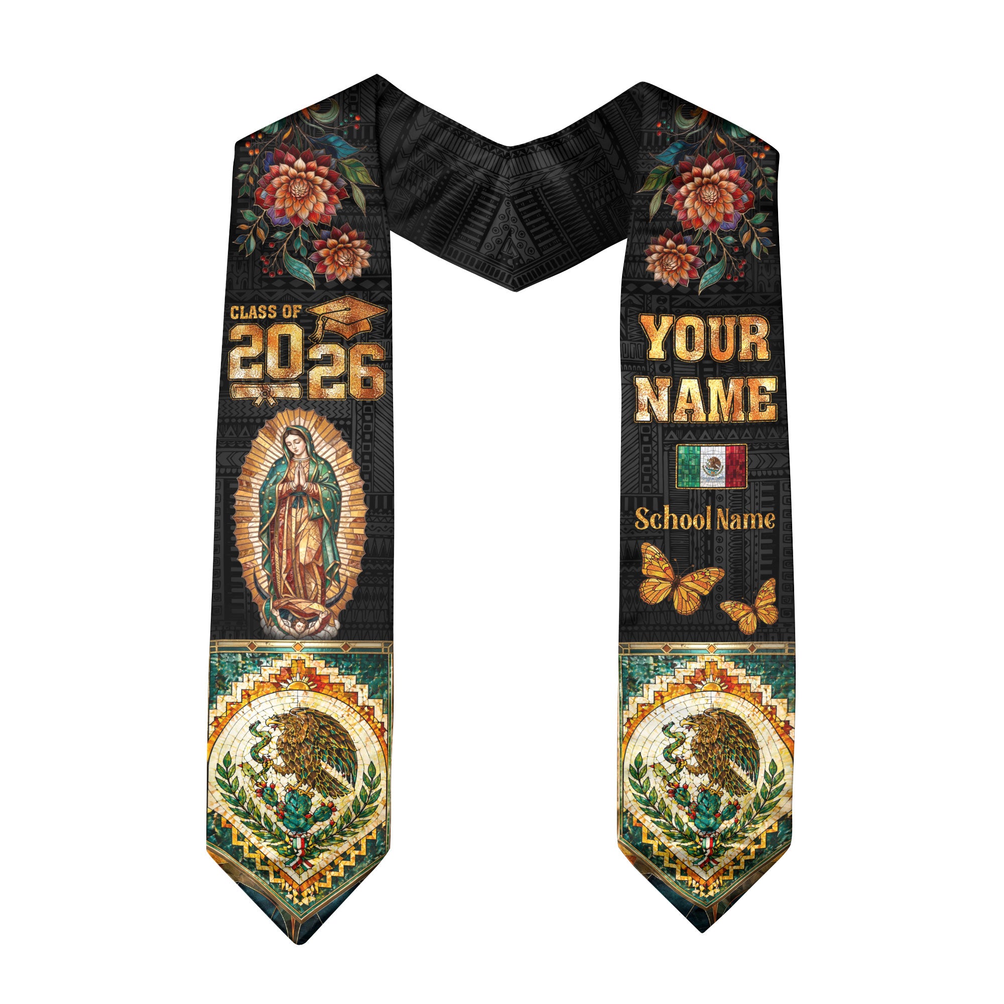 Mexico Grad Stole Custom Name 2026 Virgen De Guadalupe Mexican Senior Sash