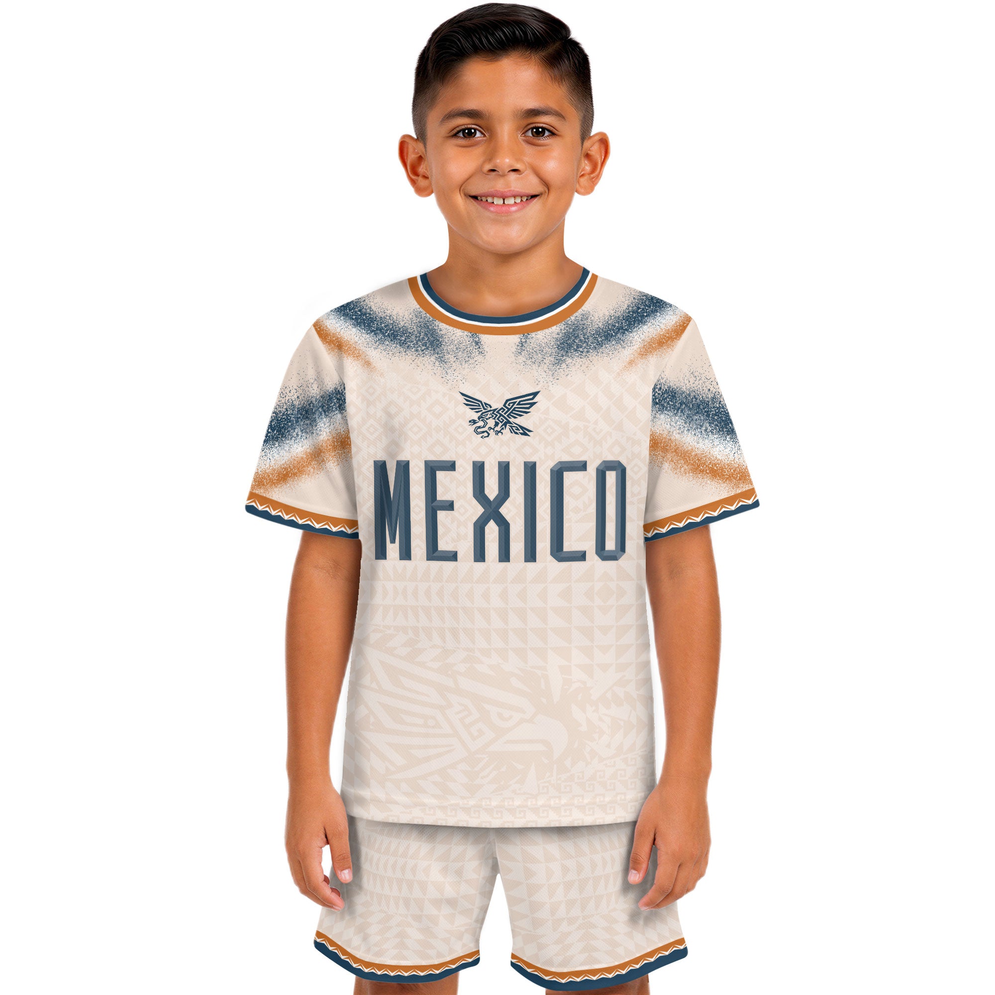 Mexico Soccer Jersey Kids Aztec Eagle Cream Beige Youth Football Shirt Training Apparel