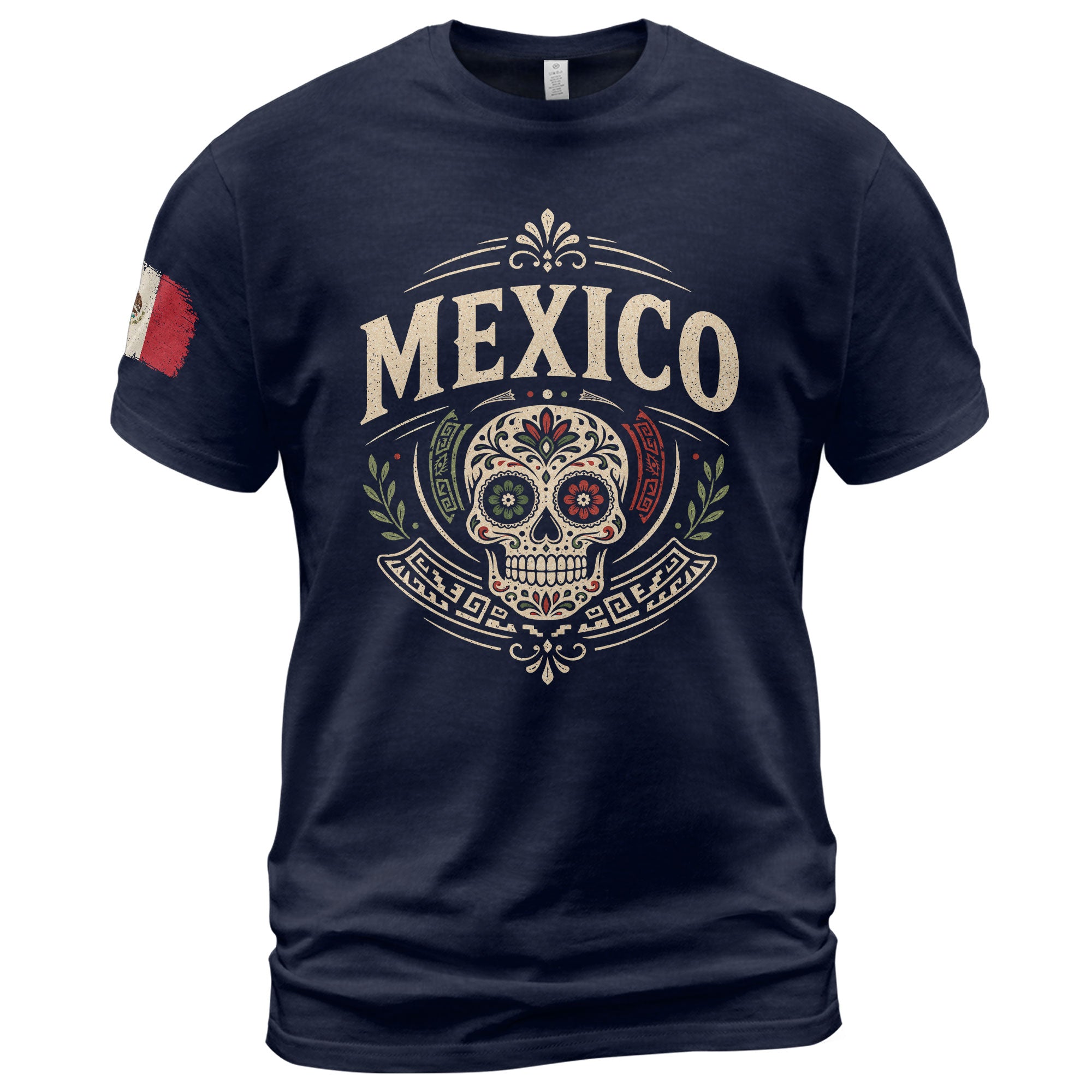 Mexico Sugar Skull Graphic T-Shirt Cultural Day of the Dead Design Casual Cotton Apparel