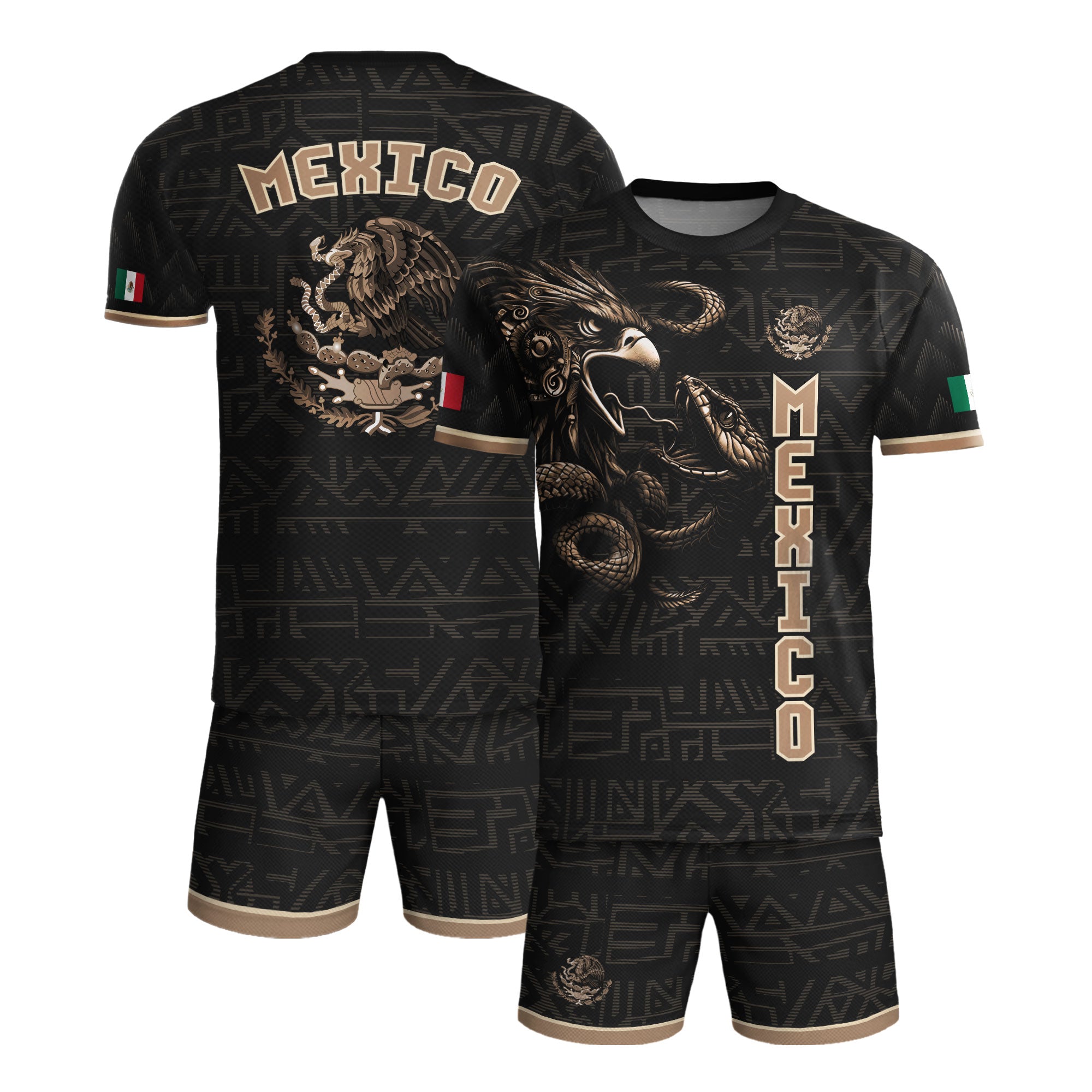 Mexico Soccer Jersey Black Gold Eagle Serpent Design