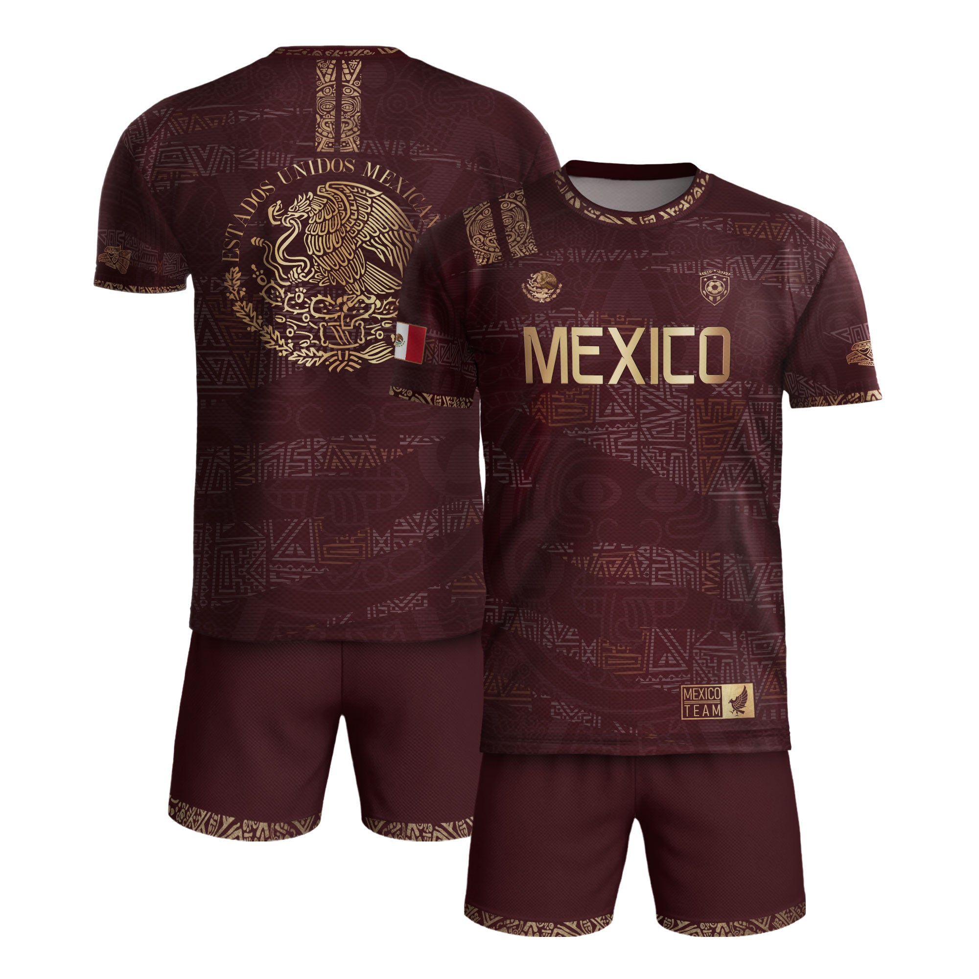 Mexico Soccer Jersey Burgundy Gold Aztec Heritage Eagle Crest