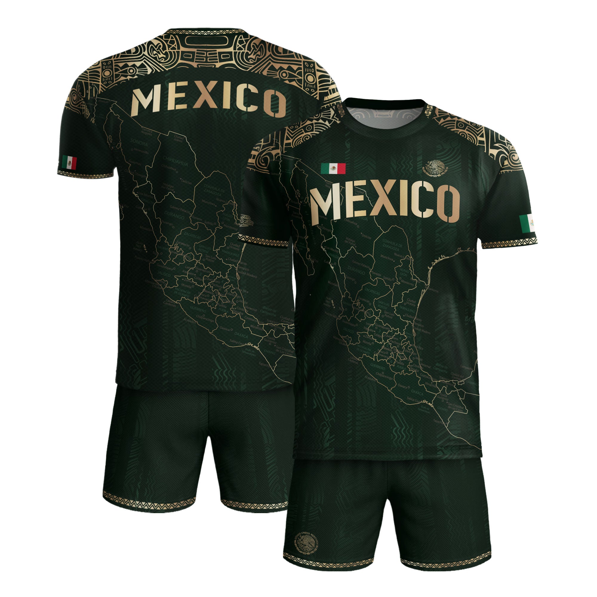 Mexico Soccer Jersey Green Heritage Map Golden Aztec Details