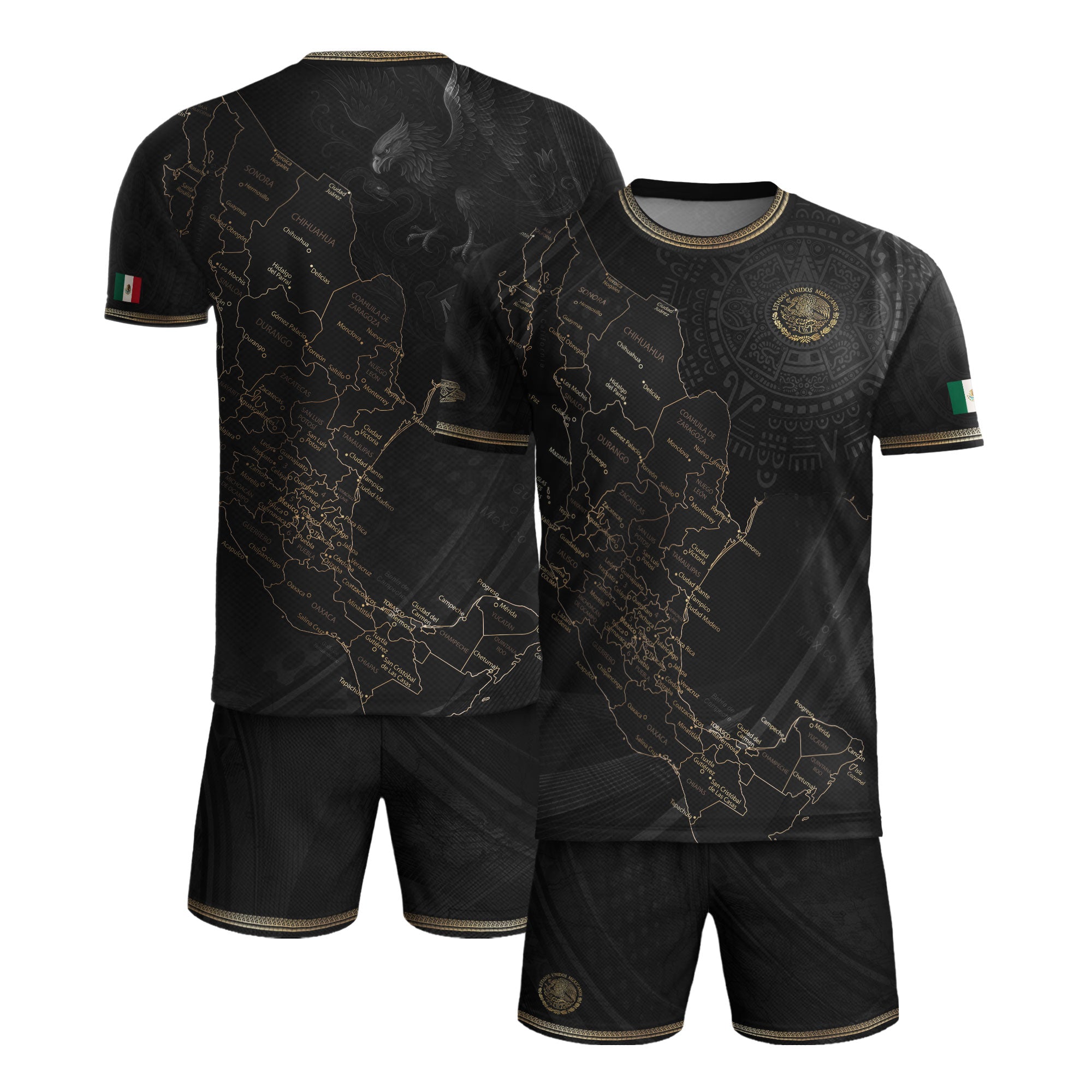 Mexico Soccer Jersey Black Aztec Sunstone Heritage Map Design