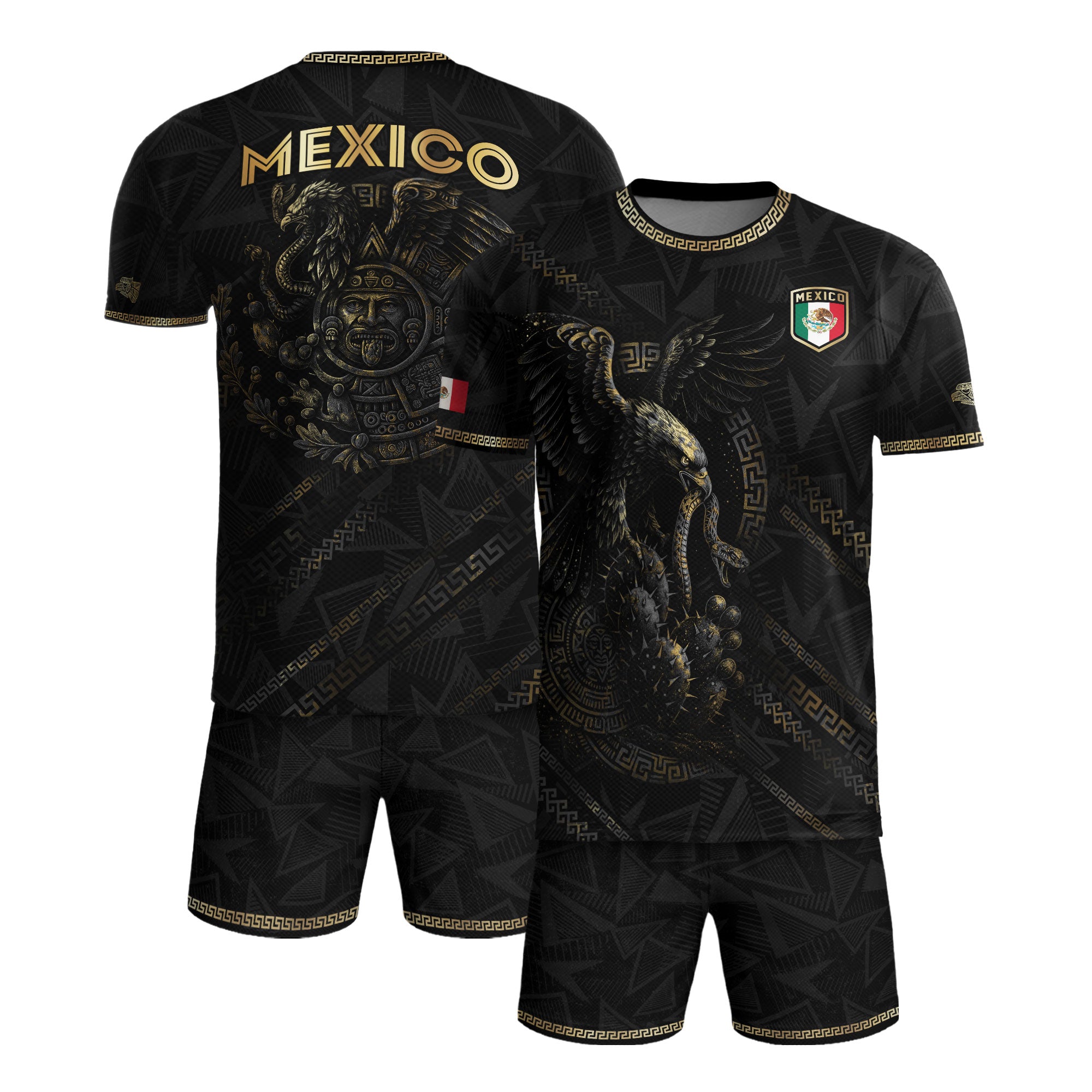 Mexico Soccer Jersey Black Aztec Eagle and Serpent Design