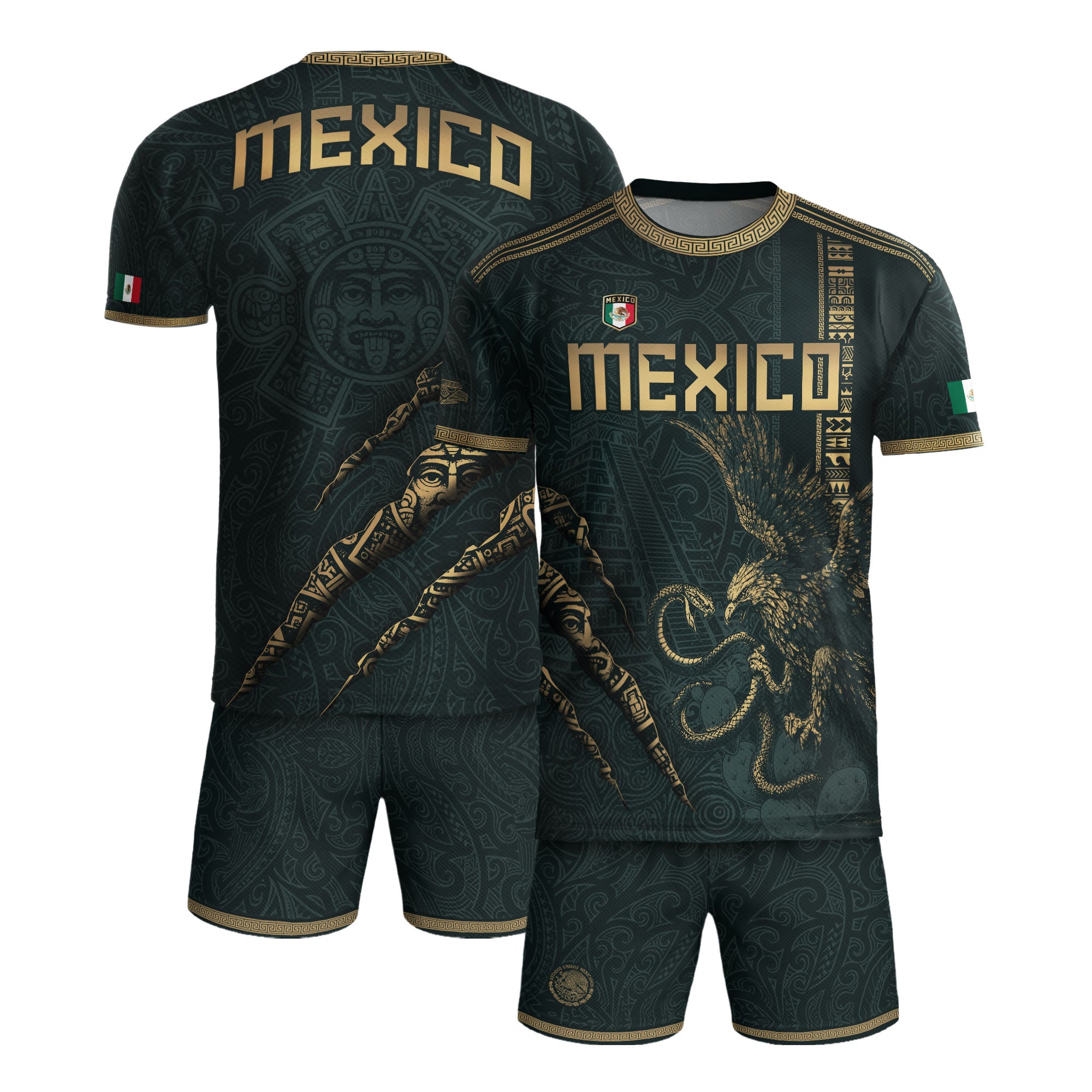 Mexico Soccer Jersey Dark Green Aztec Eagle and Warrior Claw Design