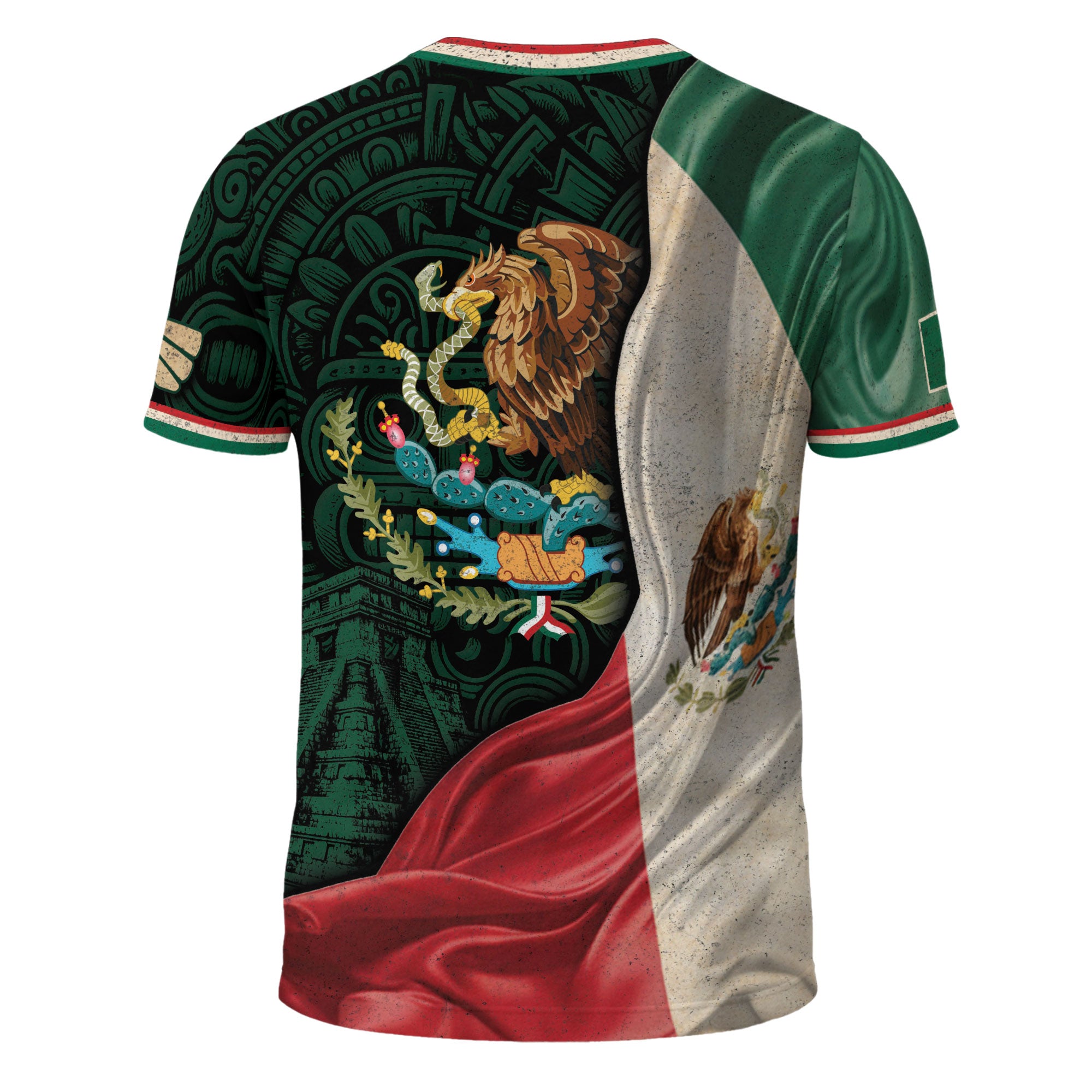 Camiseta de identidad con la bandera de México, águila, serpiente, herencia azteca, orgullo nacional